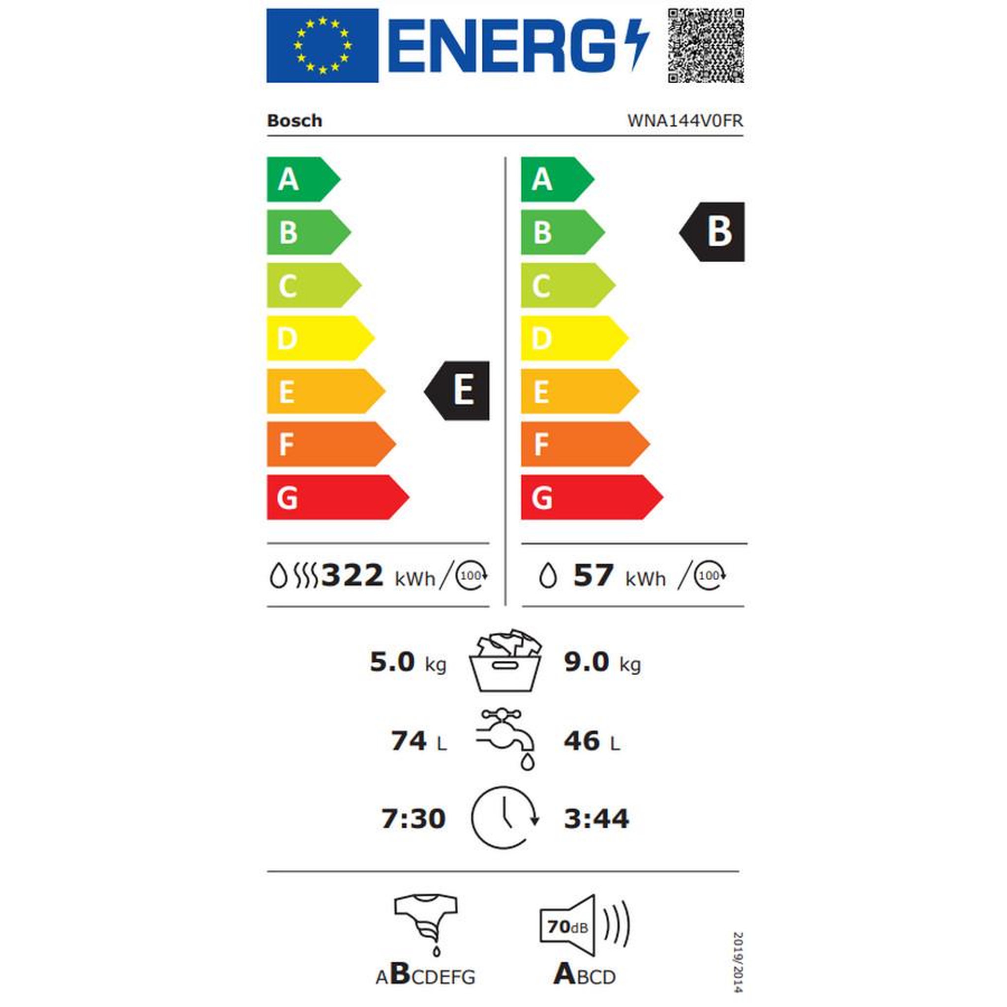 Voir la diapositive 2 : BOSCH Lave-linge séchant frontal 9/5 kg 1400 tours/min - wna144v0fr
