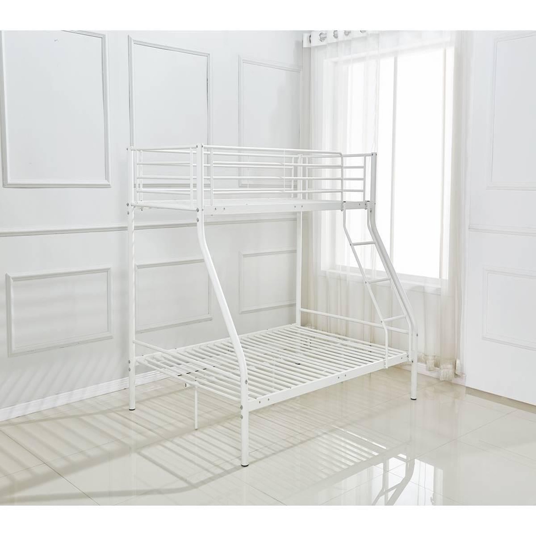 Voir la diapositive 4 : Habitat et Jardin Lit superposé en métal  leo  sommiers inclus - 90/140 x 190 cm - blanc