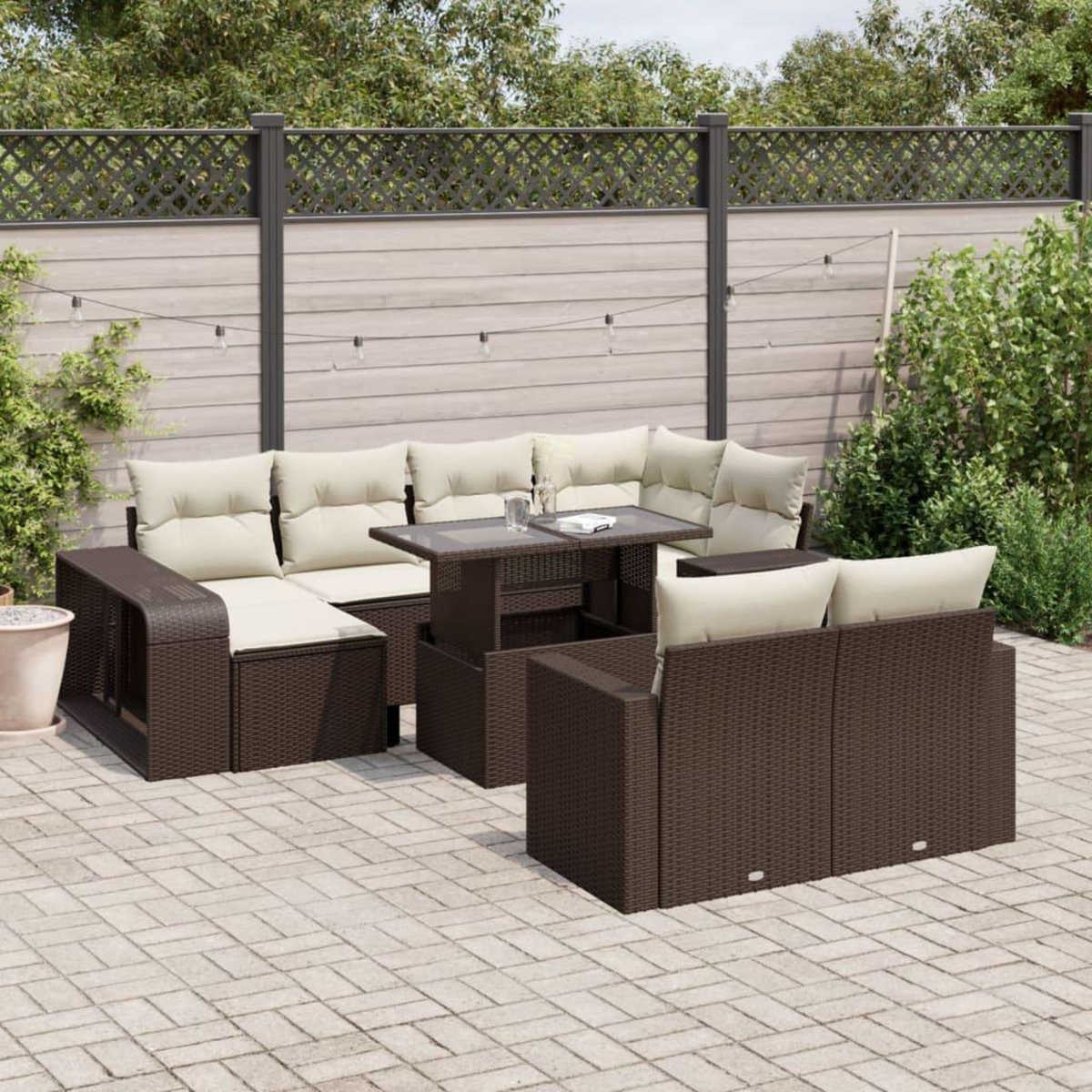VIDAXL Salon de jardin et coussins 11 pcs marron resine tressee