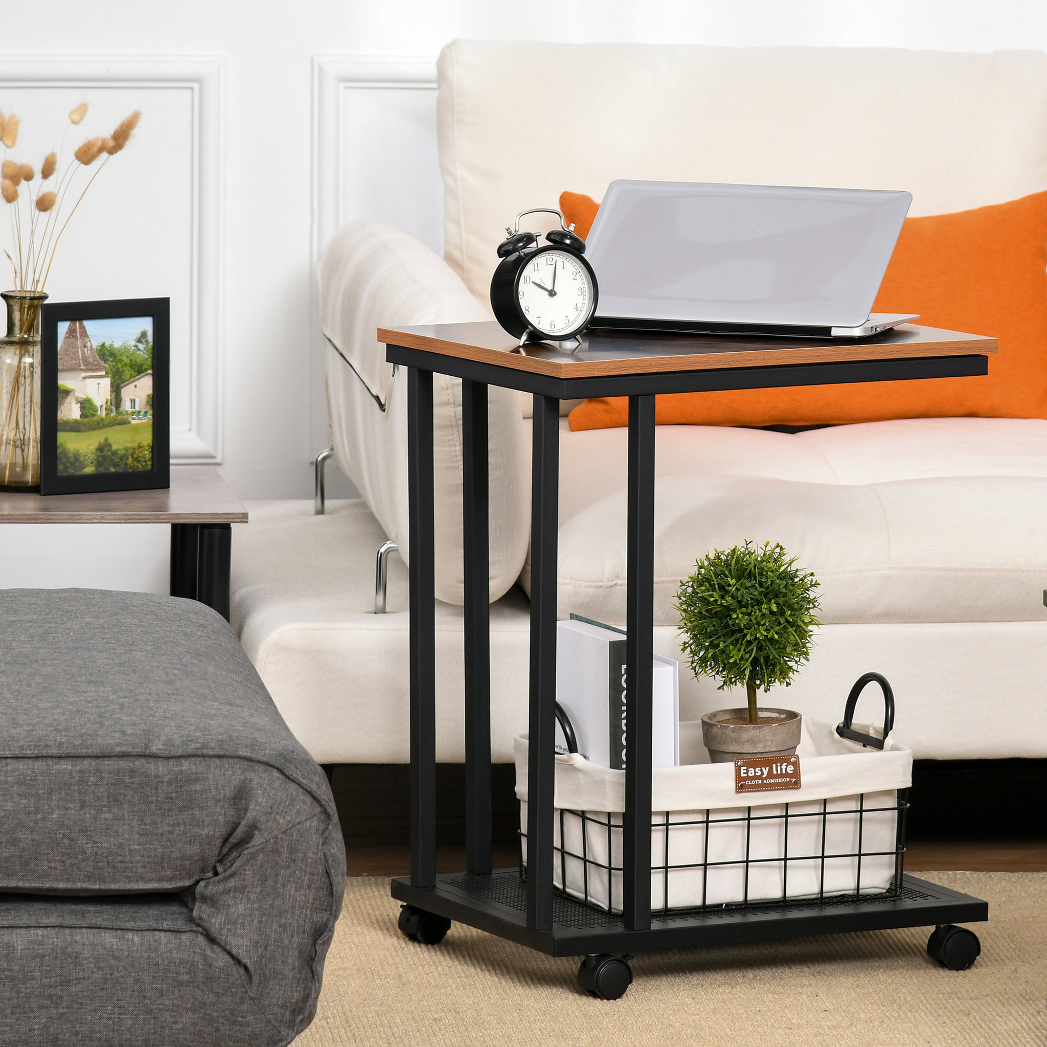 Voir la diapositive 2 : HOMCOM Table basse table d'appoint Vintage style industriel étagère acier noir MDF coloris boisé