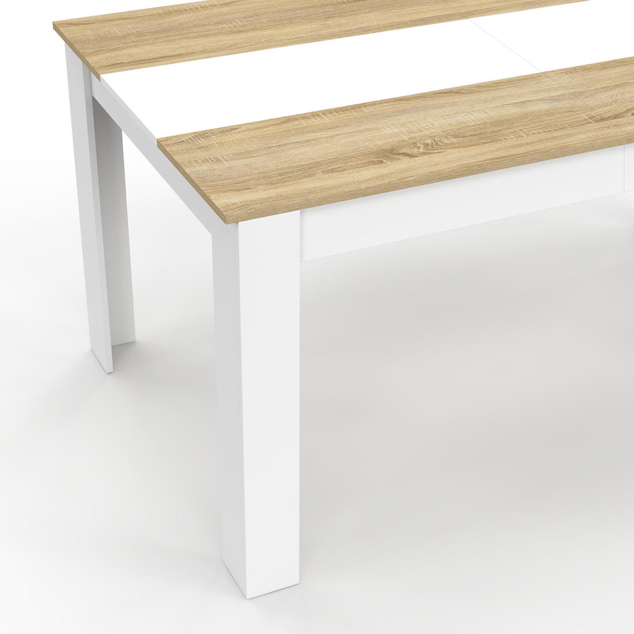 Voir la diapositive 5 : ID MARKET Table à manger rectangle georgia 8 personnes blanche et imitation hêtre 160 x 80 cm