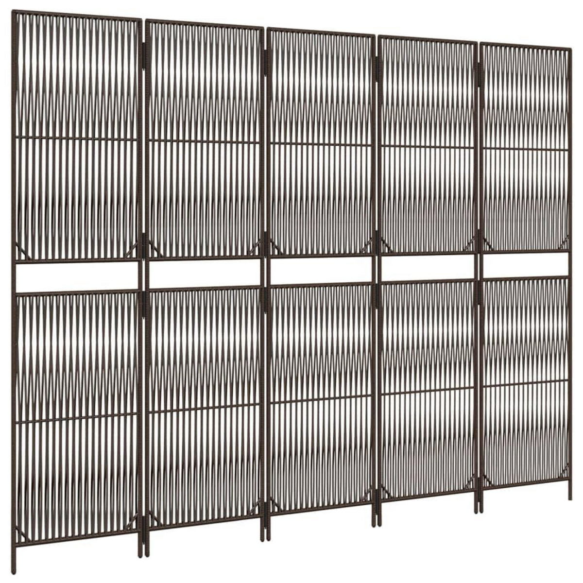 VIDAXL Cloison de separation 5 panneaux marron resine tressee