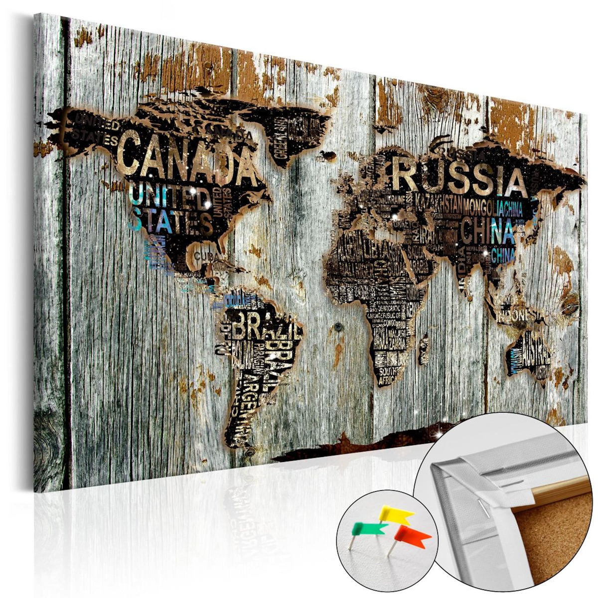 Paris Prix Tableau en Liège  Carte du Monde - Wooden Border
