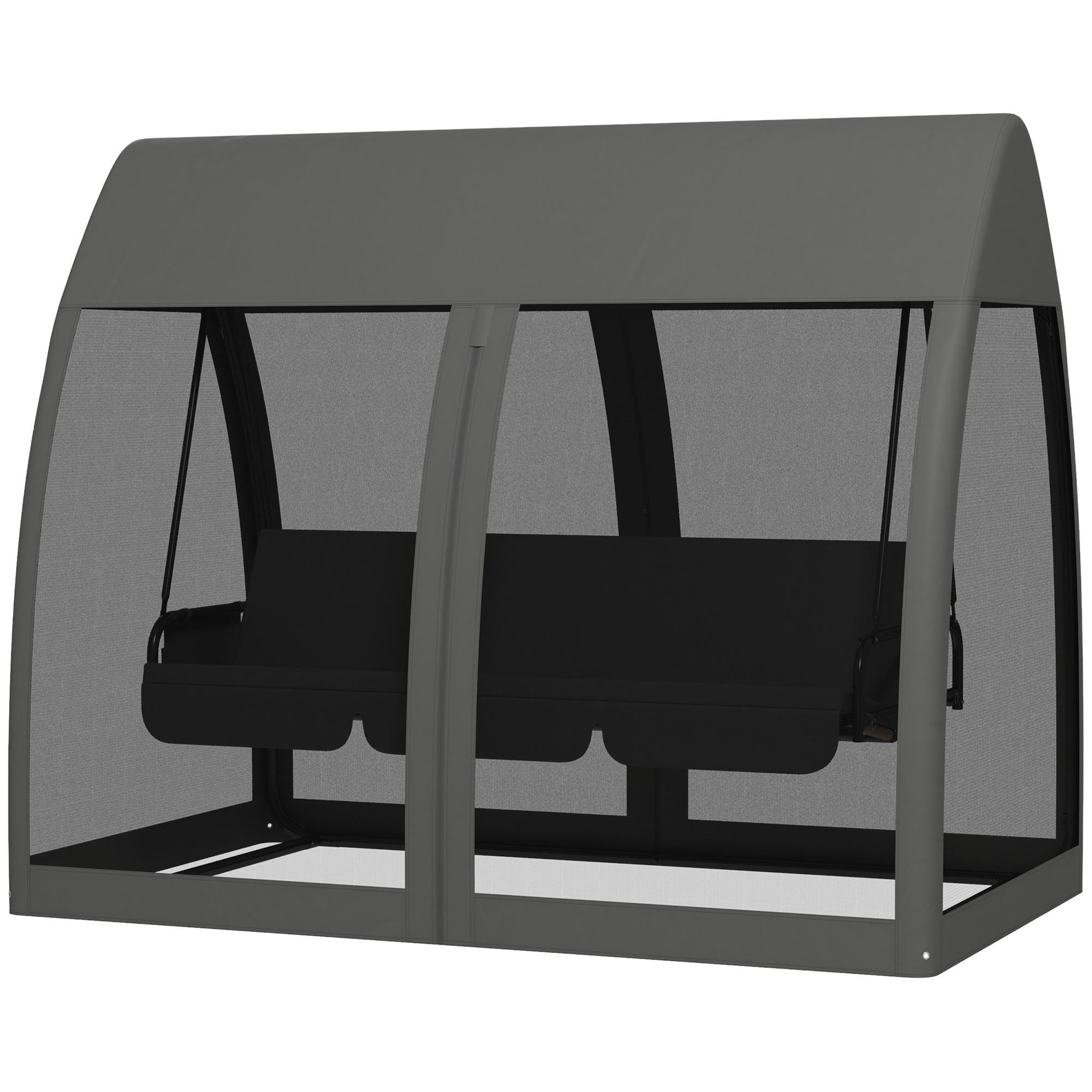 Voir la diapositive 4 : OUTSUNNY Balancelle de jardin convertible 3 places - matelas assise dossier, moustiquaire intégrale, toit - métal polyester gris