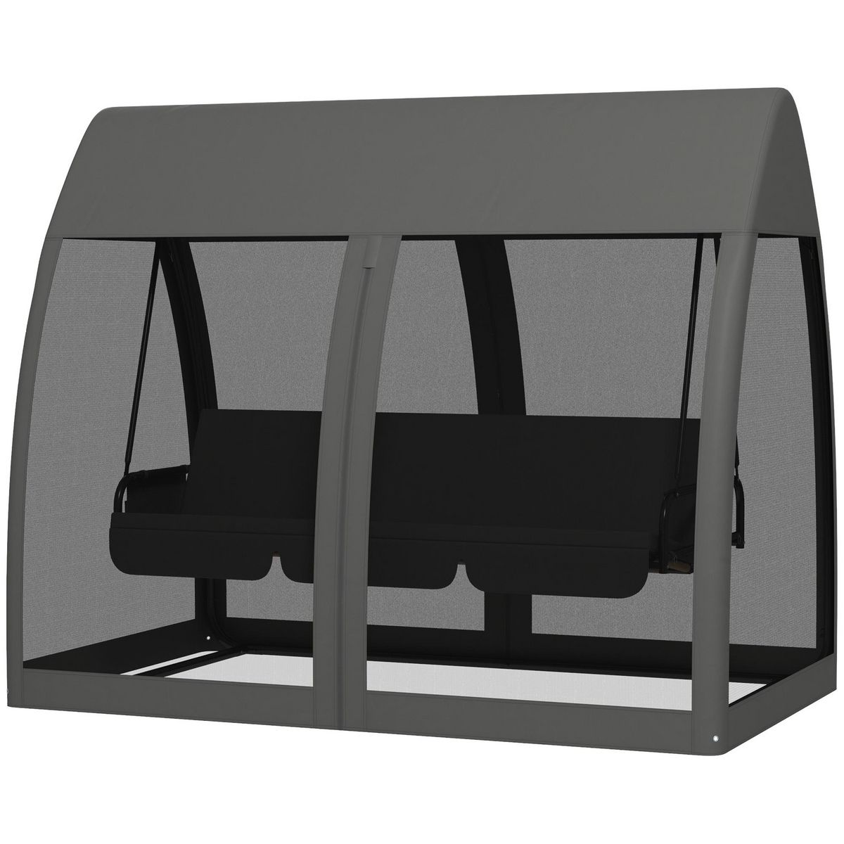 OUTSUNNY Balancelle de jardin convertible 3 places - matelas assise dossier, moustiquaire intégrale, toit - métal polyester gris