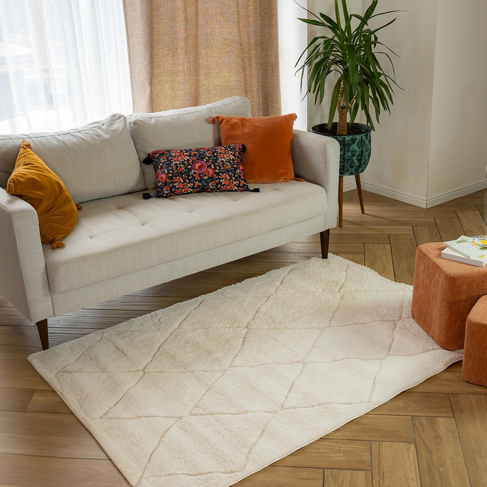 Voir la diapositive 2 : FUTURE HOME Tapis déco style berbère losanges 120x170cm
