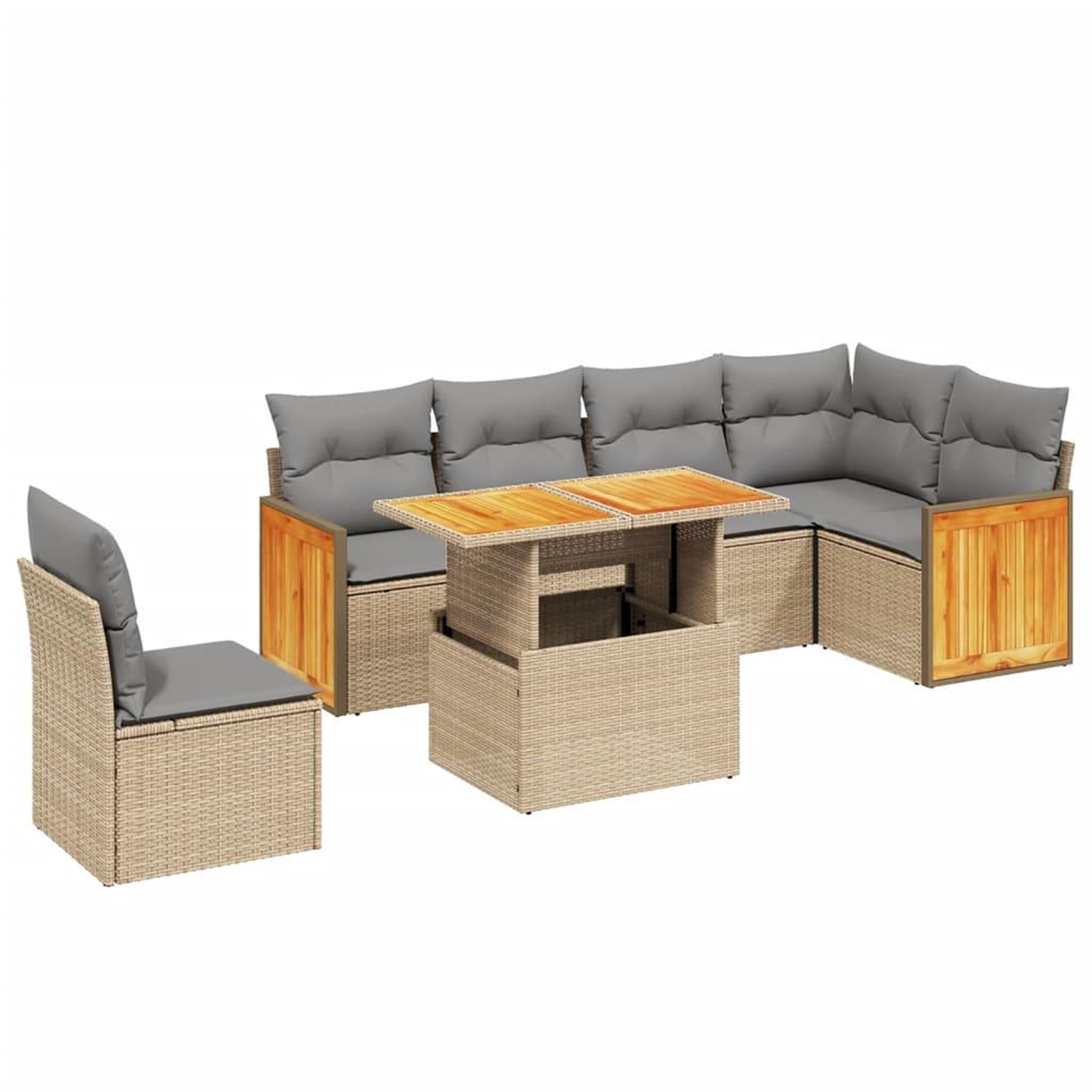 Voir la diapositive 2 : VIDAXL Salon de jardin avec coussins 7 pcs beige resine tressee