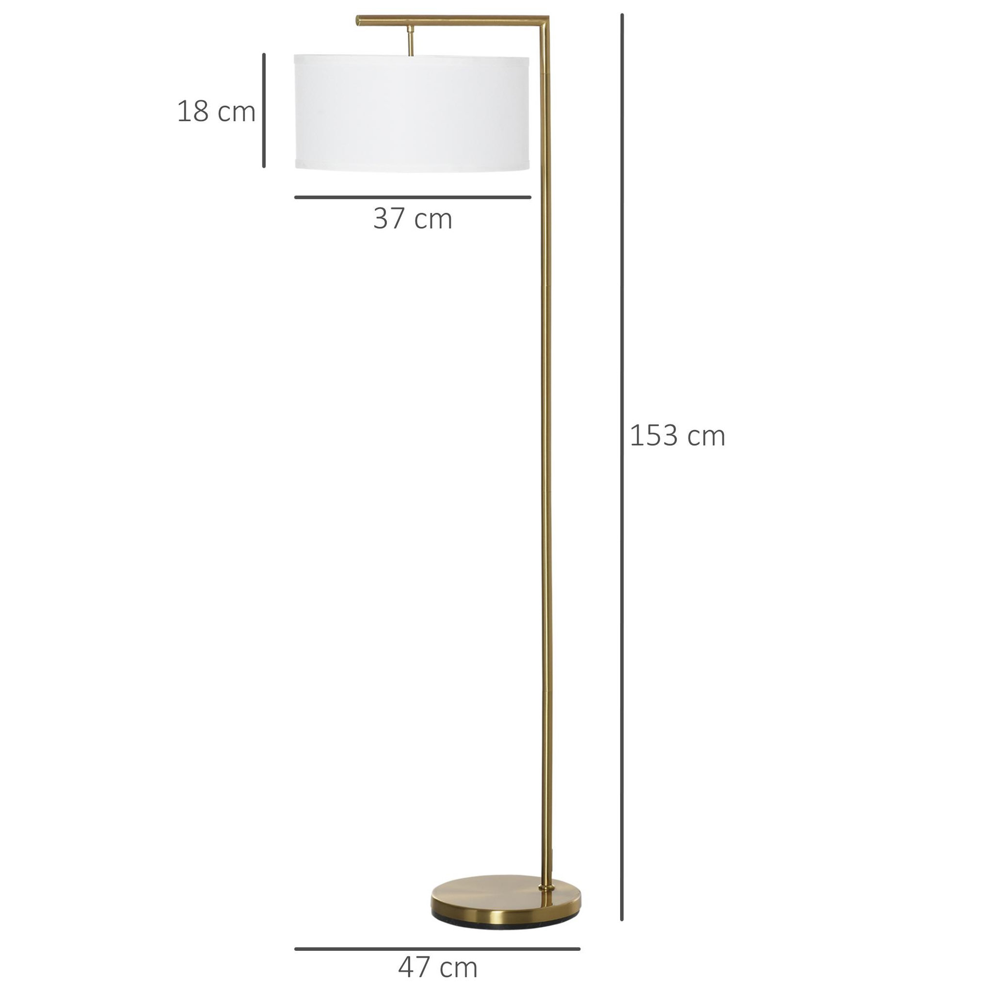 Voir la diapositive 3 : HOMCOM Lampadaire design néo-rétro max. 40 w 153h cm abat-jour circulaire aspect lin blanc piètement structure métal doré
