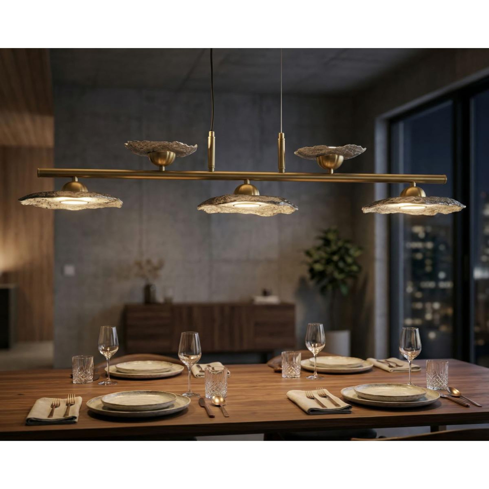 Voir la diapositive 6 : Paris Prix Suspension 5 lumières  emily  100cm or & gris