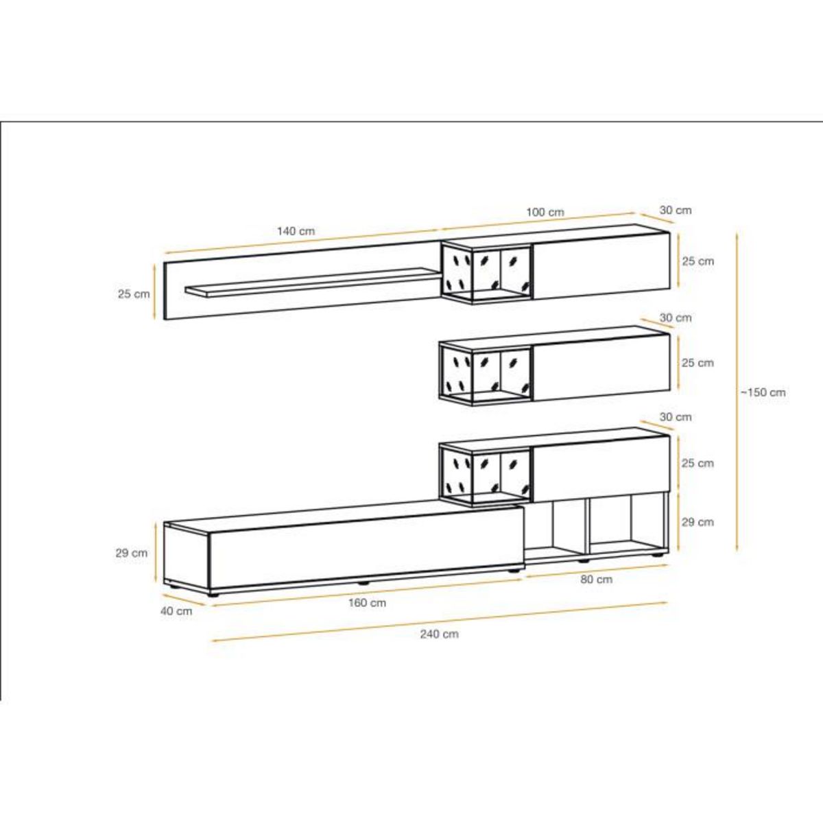 Paris Prix Meuble TV Design  Silk  240cm Blanc & Naturel