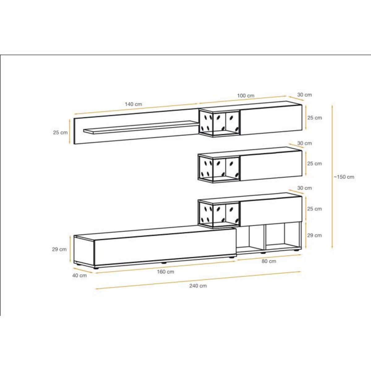 Paris Prix Meuble TV Design  Silk  240cm Blanc & Naturel