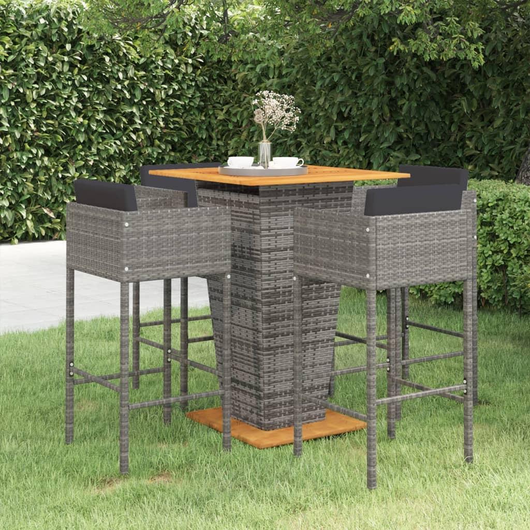 VIDAXL Ensemble de bar de jardin 5 pcs et coussins Resine tressee Gris