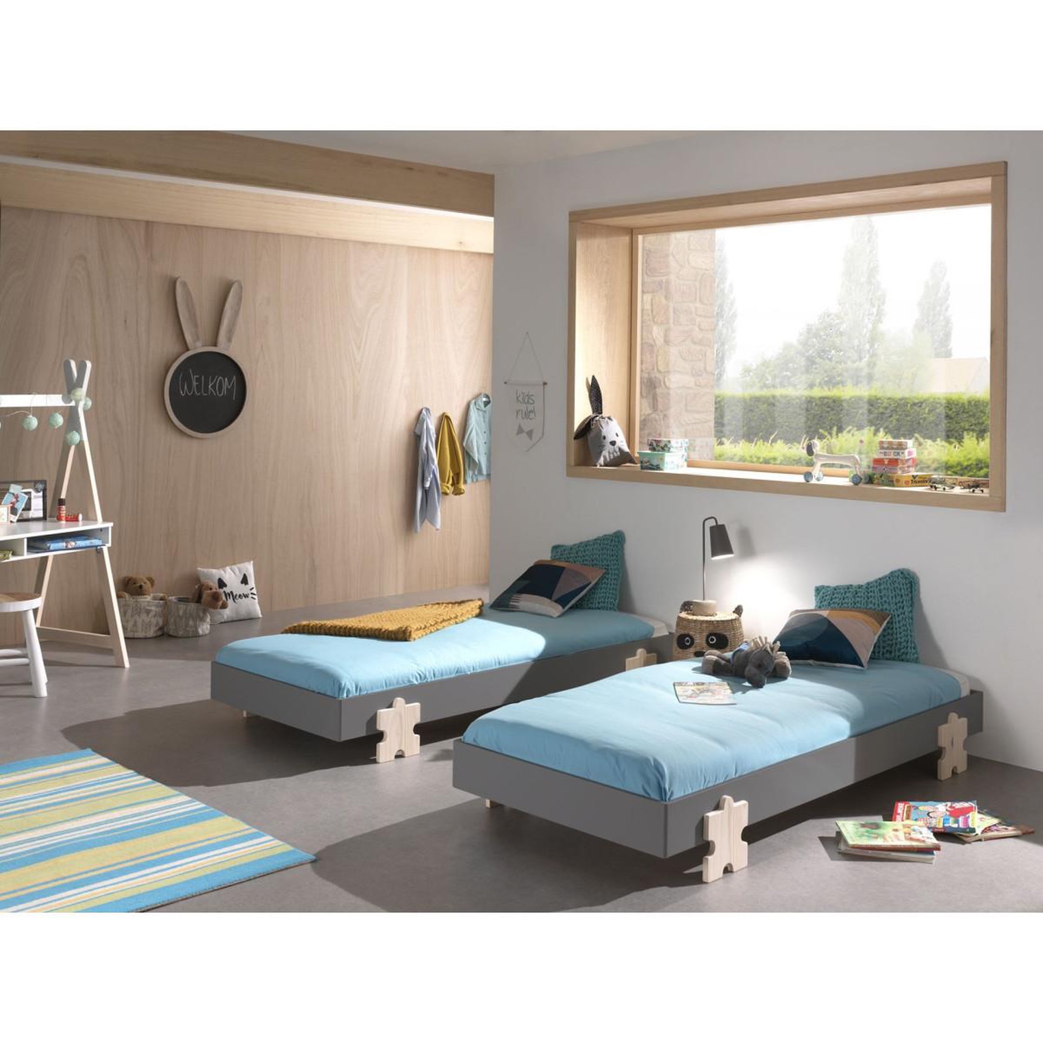 Voir la diapositive 4 : Paris Prix Lit enfant en bois  modulo puzzle ii  90x200cm gris