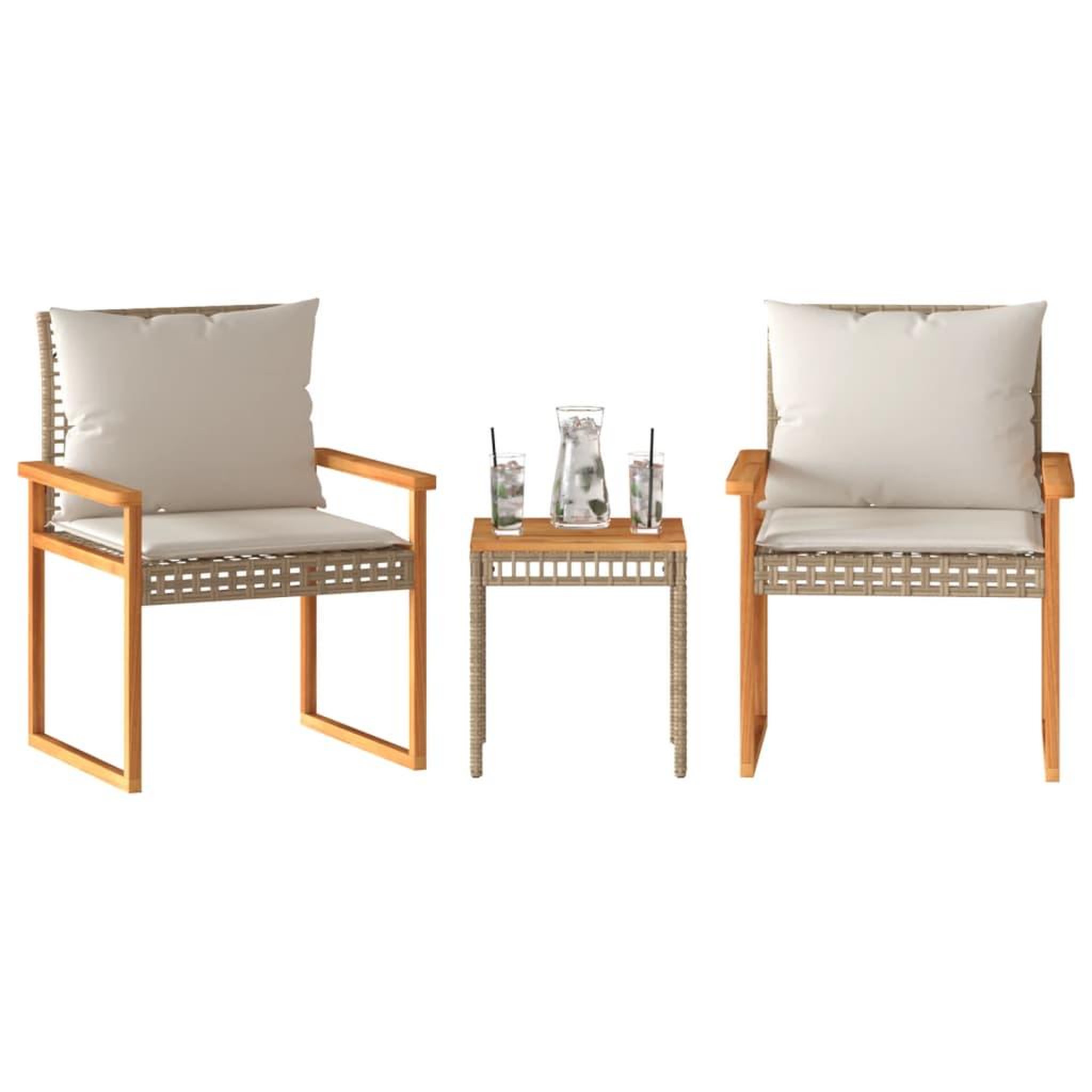 VIDAXL Ensemble de bistro et coussins 3 pcs melange beige rotin acacia