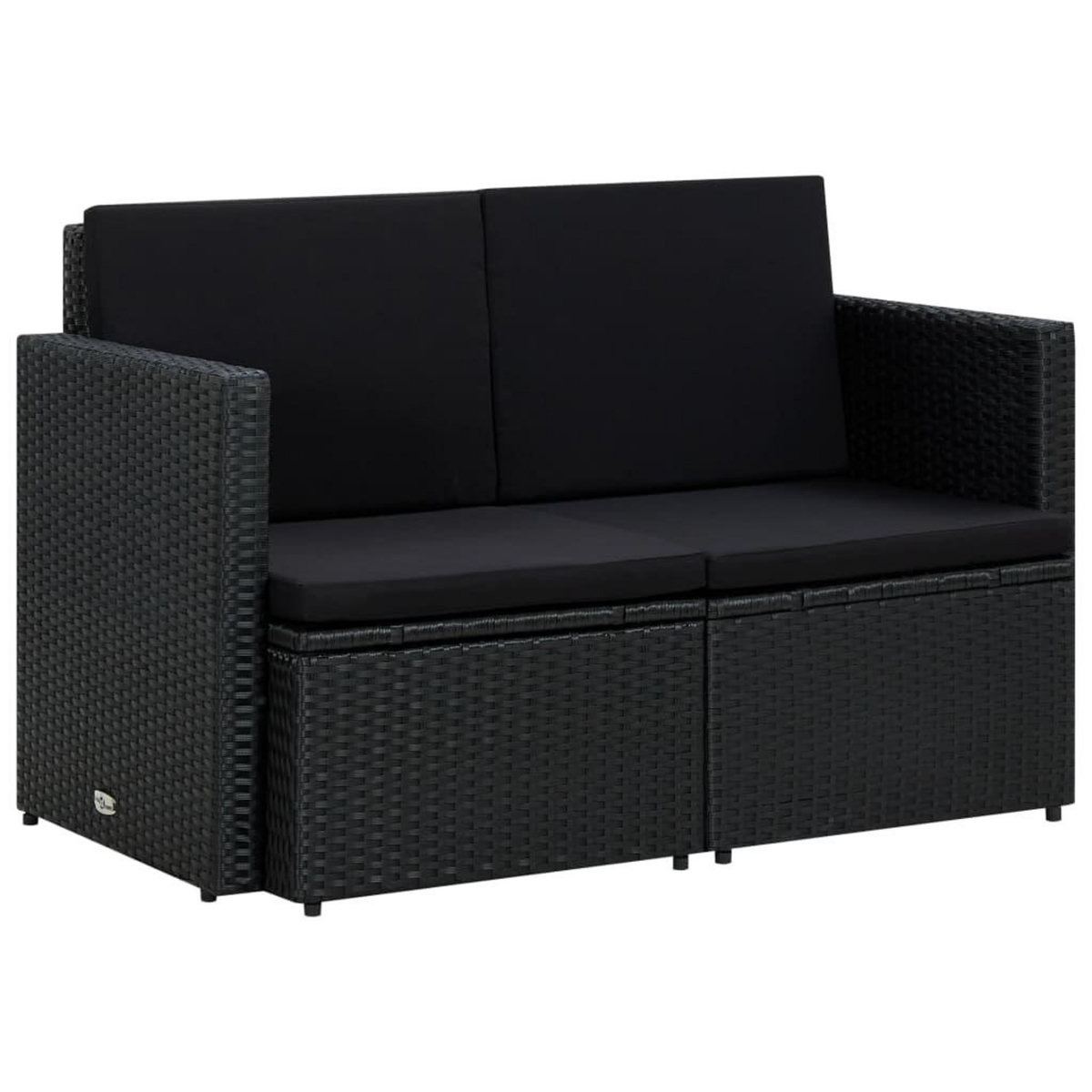 VIDAXL Canape de jardin a 2 places avec coussins Noir Resine tressee