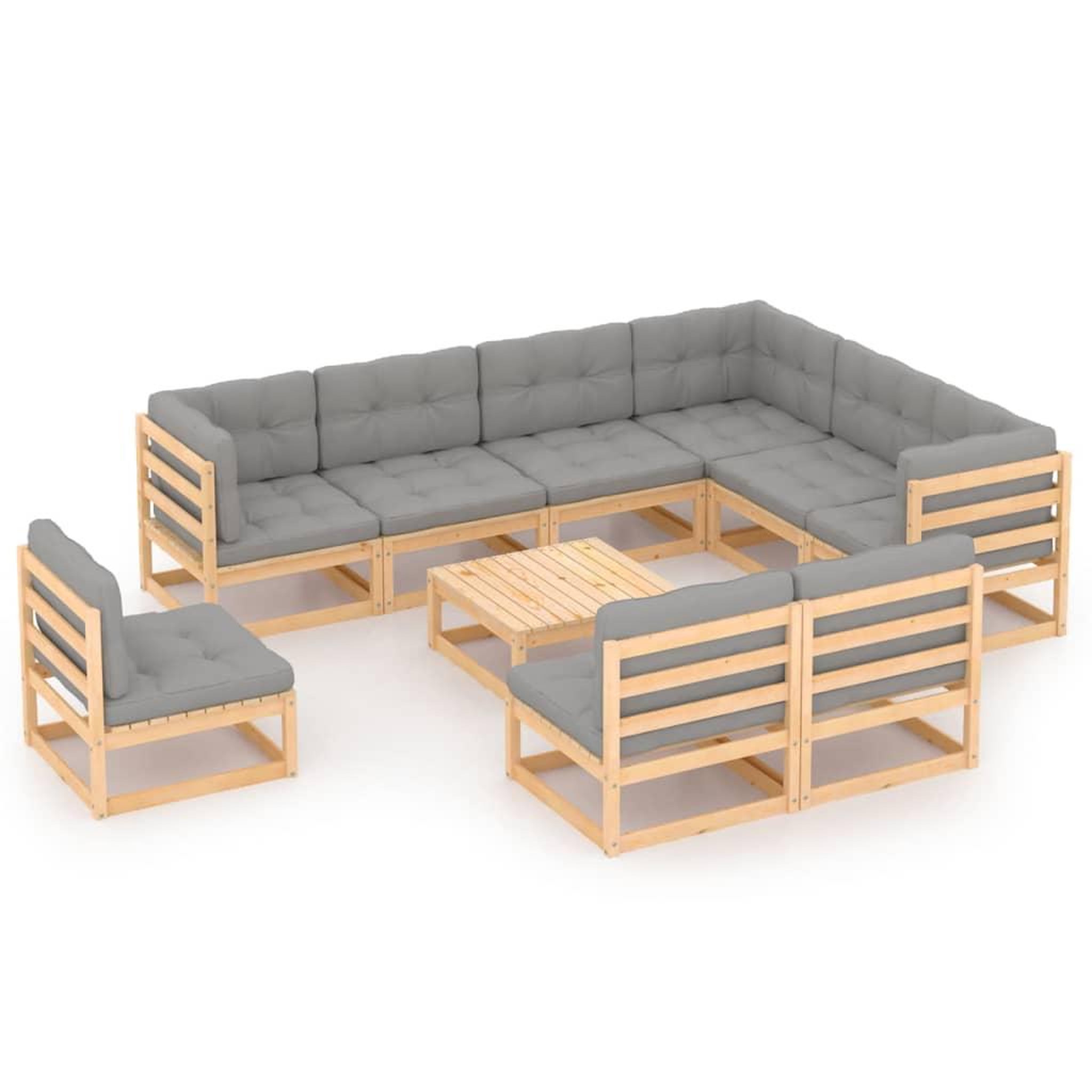 Voir la diapositive 1 : VIDAXL Salon de jardin 10 pcs avec coussins Bois de pin massif