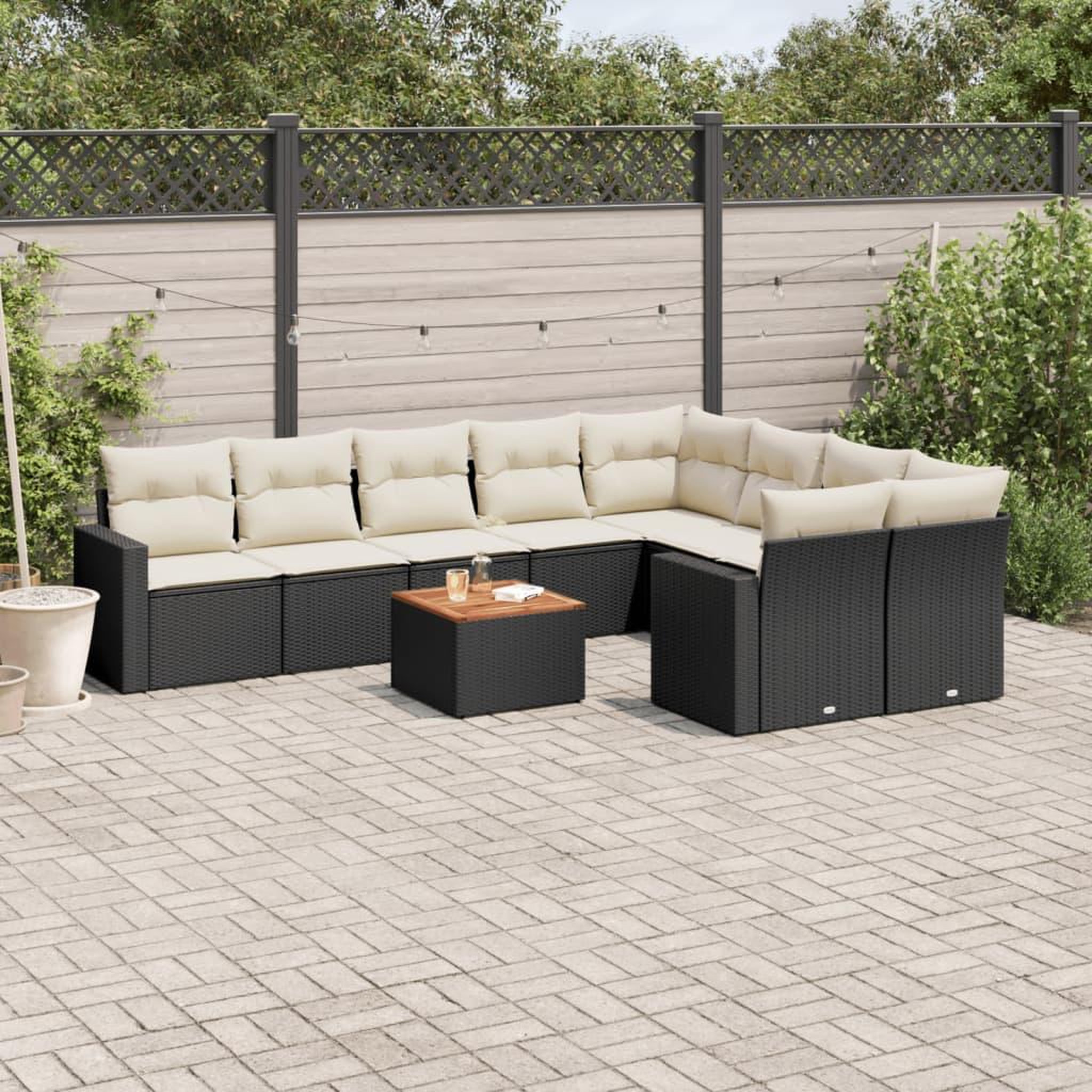 VIDAXL Salon de jardin 10 pcs avec coussins noir resine tressee