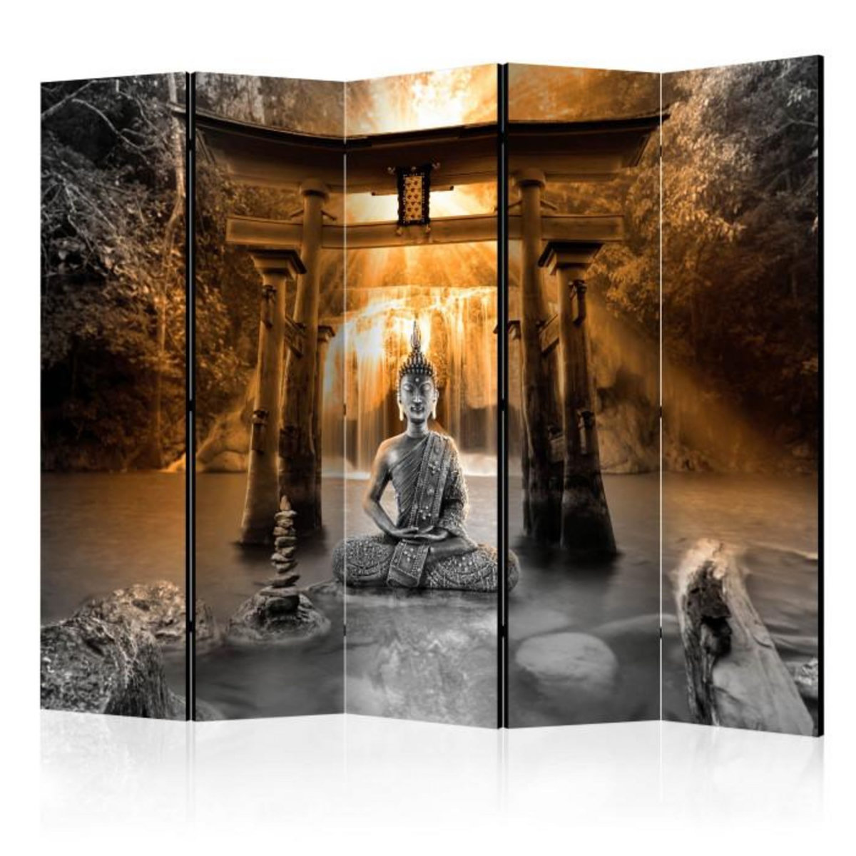 Paris Prix Paravent 5 Volets  Buddha Smile Orange  172x225cm
