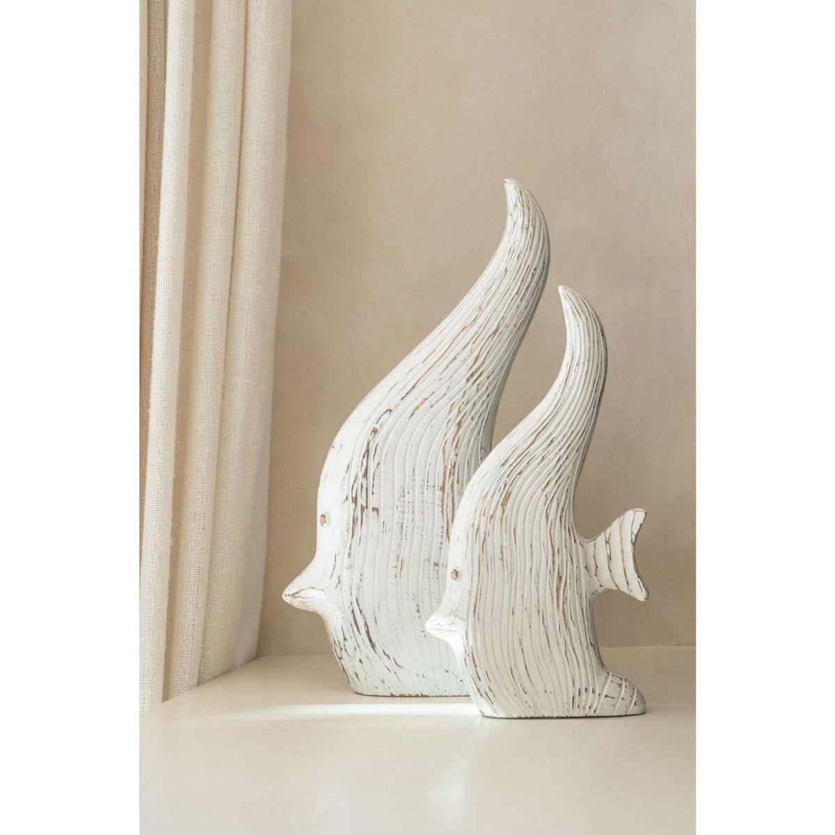 Paris Prix Statuette Déco en Bois  Poisson Antique  38cm Blanc