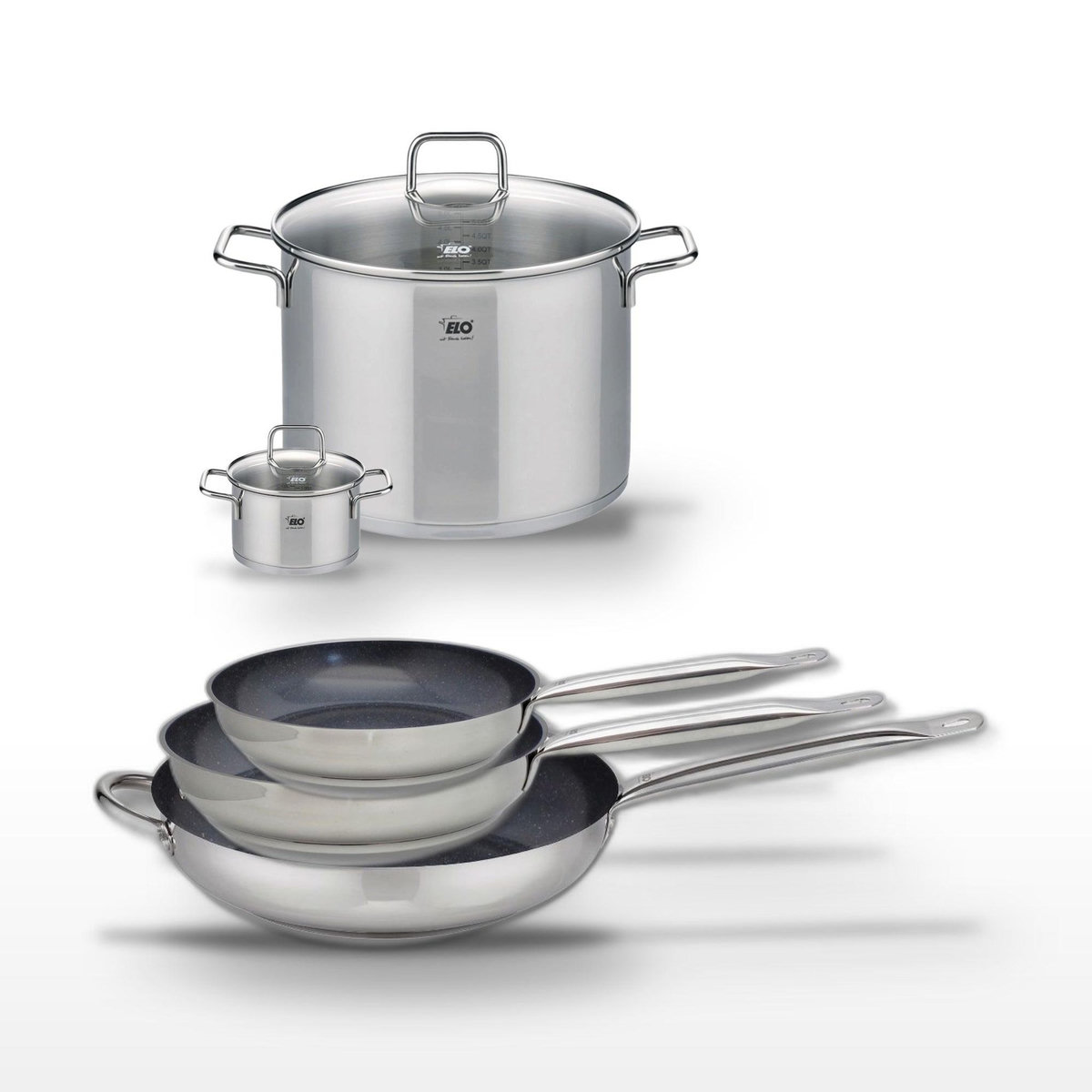 ELO Lot de 3 Poêles céramique 24/28/32cm Elo Profi Therm Platinum et 2 Faitouts Elo Citrin