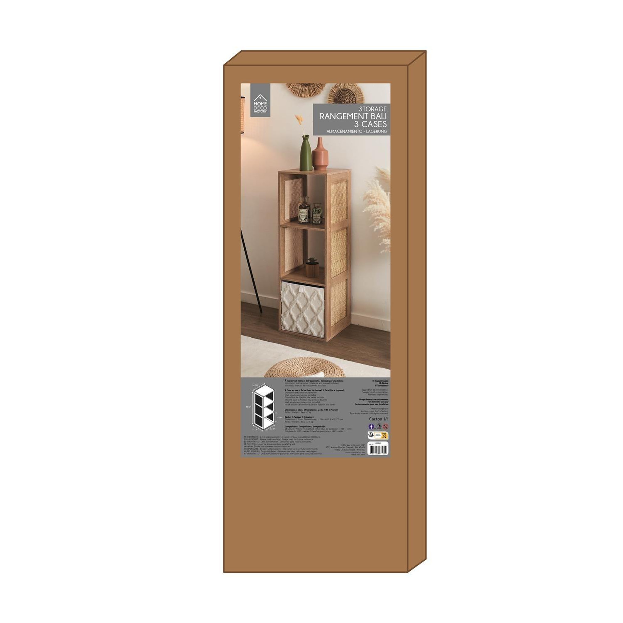 Voir la diapositive 6 : The Home Deco Factory Etagère de rangement 3 cases bali - marron