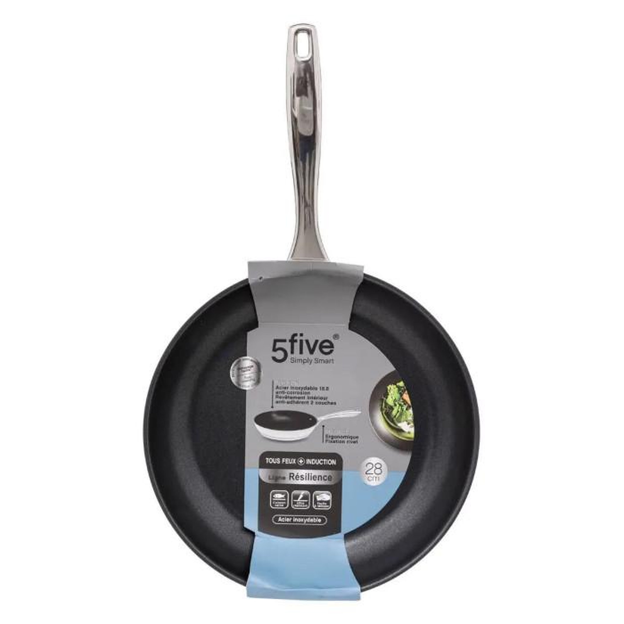 Voir la diapositive 4 : FIVE Poêle en Inox  Résilience  28cm Gris