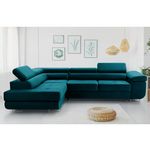 BEST MOBILIER Pablo - canapé d'angle gauche - 5 places - convertible avec coffre et têtières réglables - en velours. Coloris disponibles : Gris, Jaune, Noir, Beige, Vert, Bleu