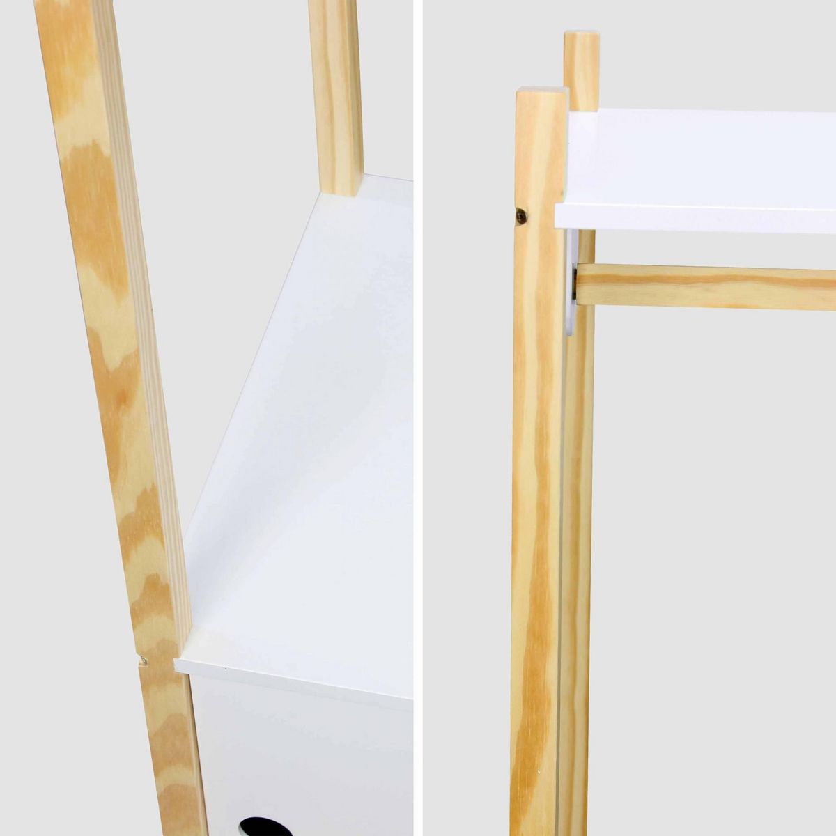 SWEEEK Penderie pour enfants - TOBIAS - deux portes coulissantes et portant bois massif en pin naturel blanc.  80X40X136.5CM