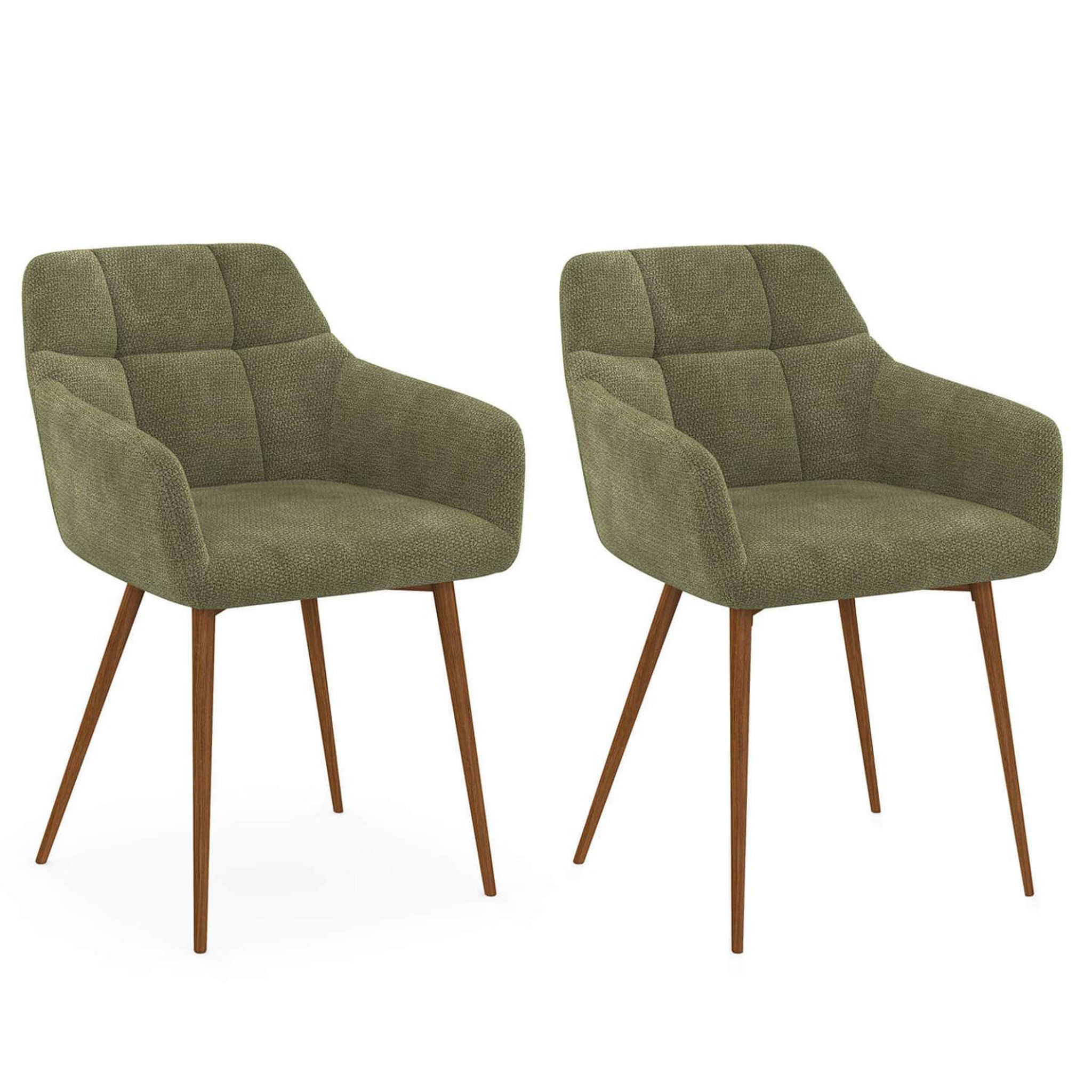 ID MARKET Lot de 2 chaises gina tissu chenille vert pieds effet noyer