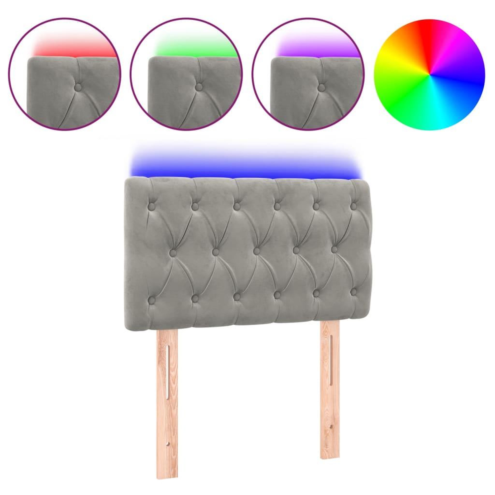 Voir la diapositive 2 : VIDAXL Tete de lit a LED Gris clair 80x7x78/88 cm Velours