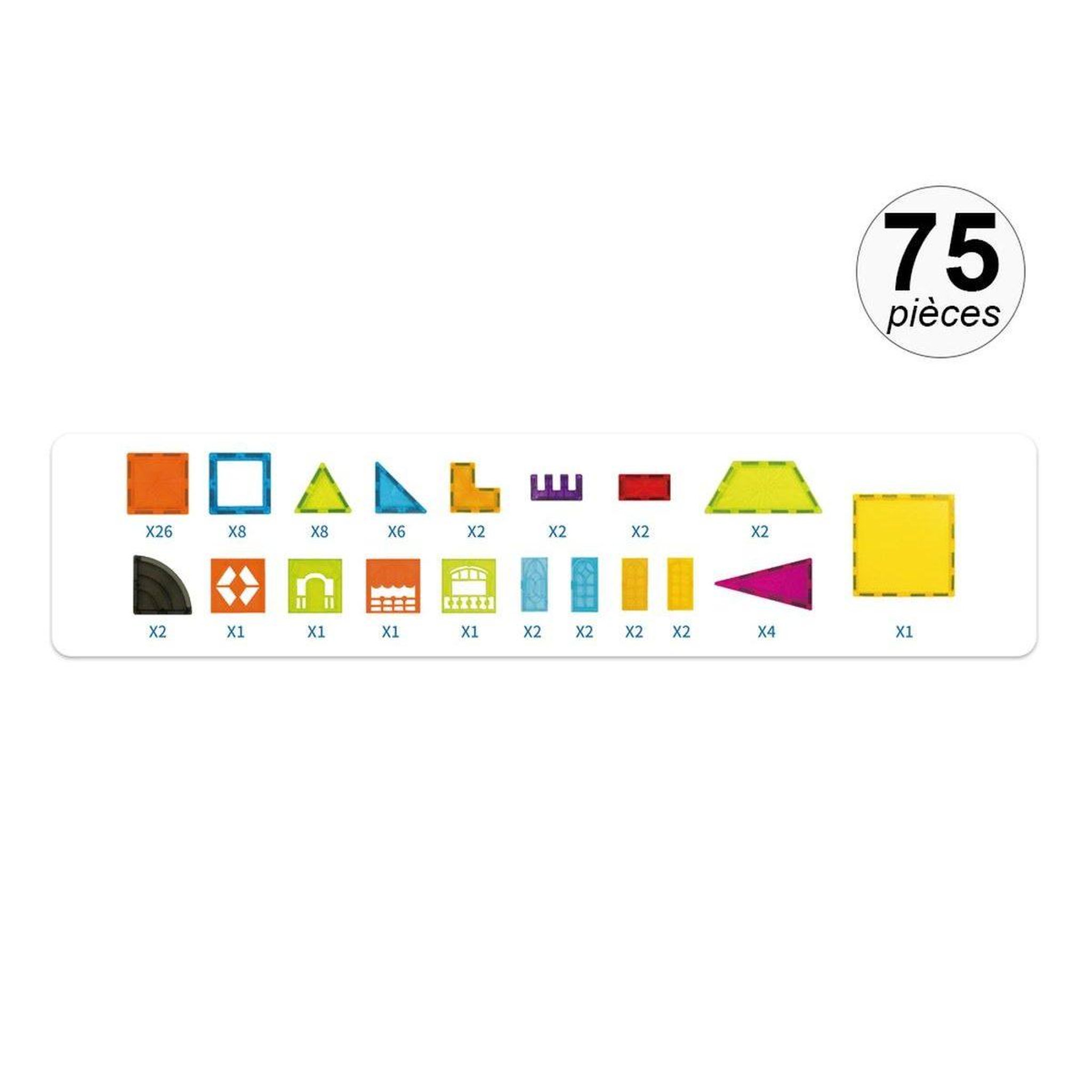 Voir la diapositive 2 : 1001JOUETS Jeu de construction magnétique - 75 pièces -Tuiles colorées - Matériaux ultra résistants - L