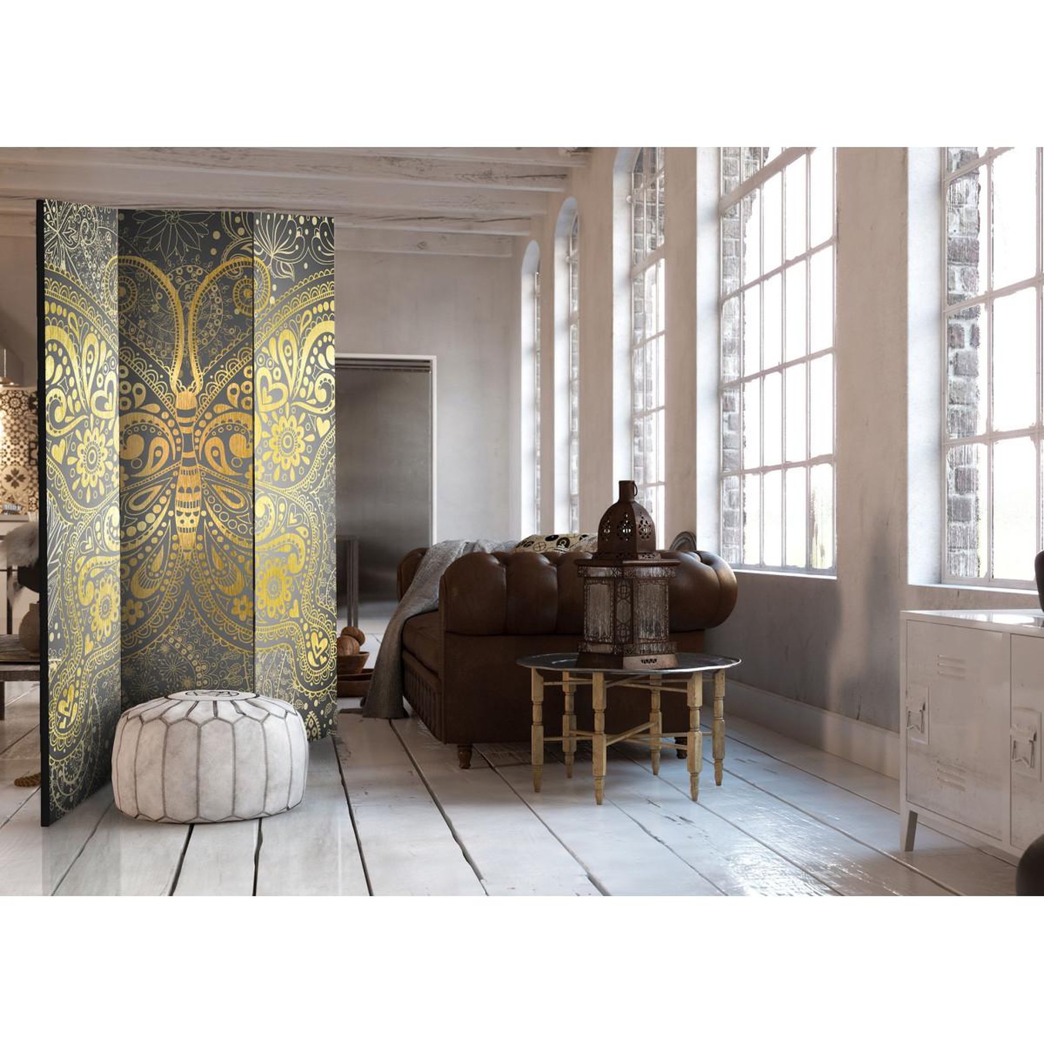 Voir la diapositive 2 : Paris Prix Paravent 3 volets  golden butterfly  135x172cm