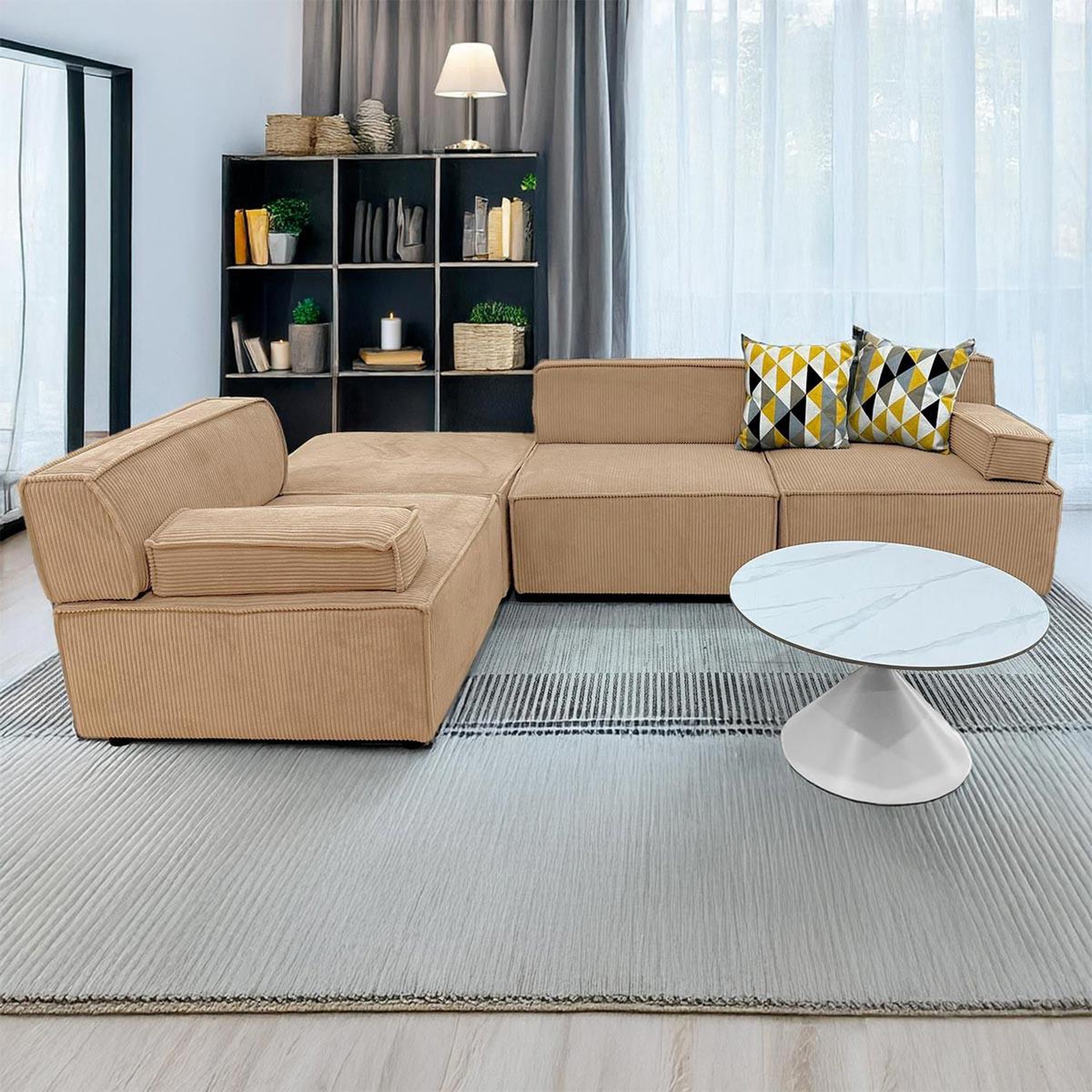 Voir la diapositive 4 : Paris Prix Canapé modulable en velours côtelé  todd  258cm beige