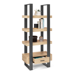 ID MARKET Etagère 4 niveaux avec tiroir PHOENIX bois et noir