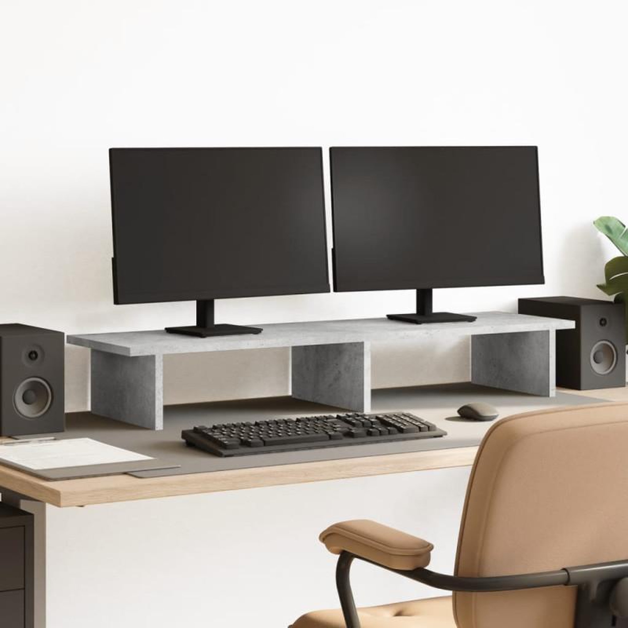 VIDAXL Support de moniteur gris béton 100x27x15 cm bois d ingénierie