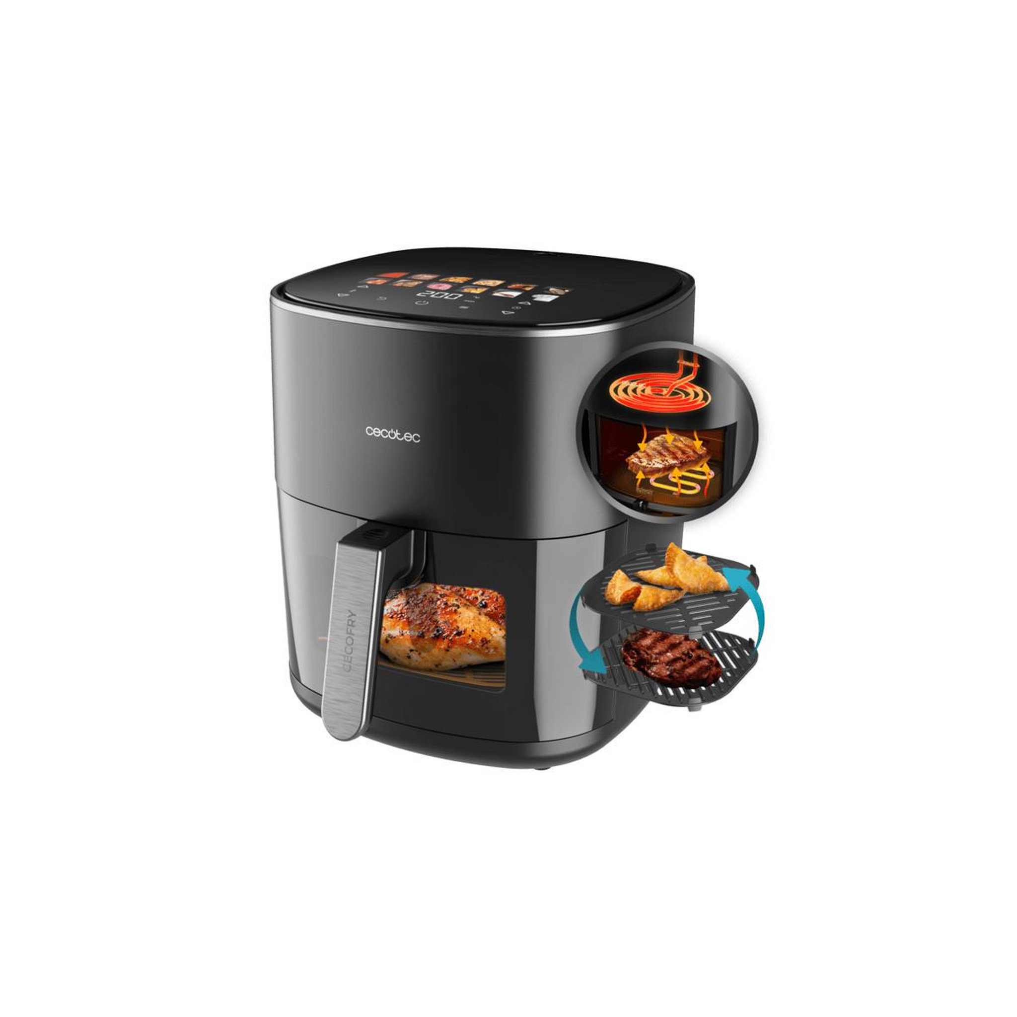 Voir la diapositive 2 : CECOTEC Friteuse à air chaud Cecotec Cecofry&Grill Duoheat 6500 Simple 6,5 L Indépendante 2200 W Noir