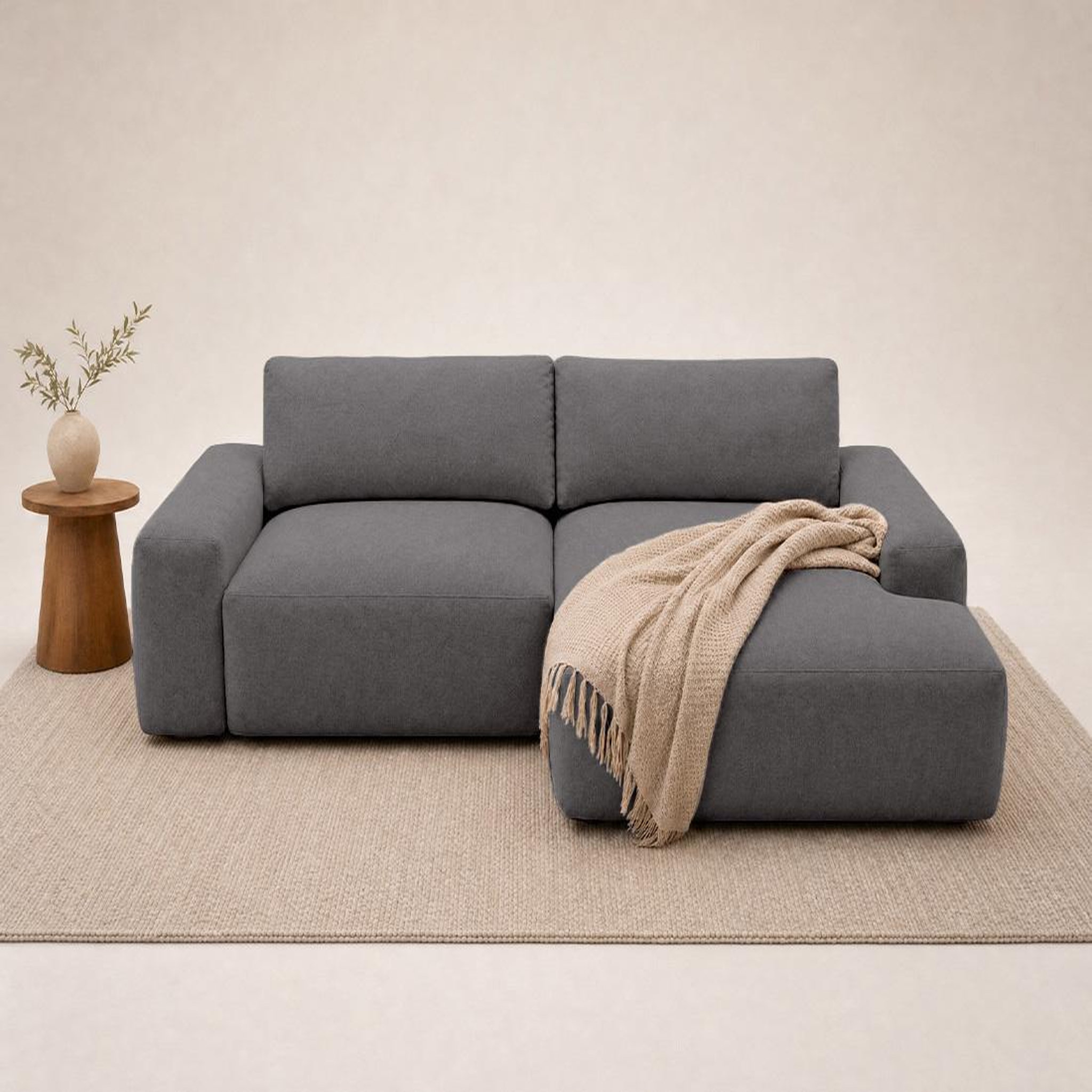 Voir la diapositive 2 : BEST MOBILIER Tama - canapé d'angle droit 4 places convertible avec coffre en tissu