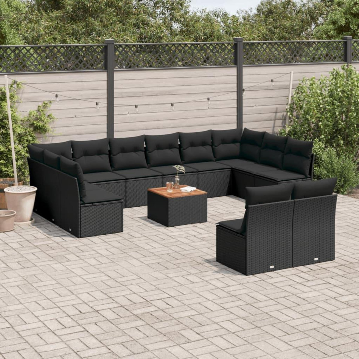 VIDAXL Salon de jardin avec coussins 13 pcs noir resine tressee