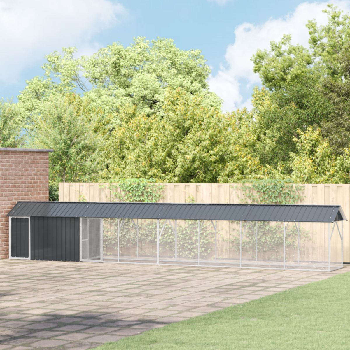 VIDAXL Aviary pour Oiseaux avec Extension Anthracite 112x838x141 cm en Acier