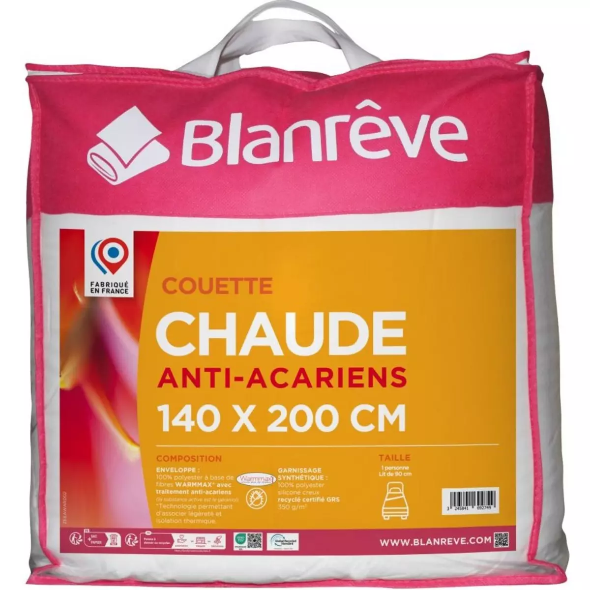 BLANREVE Couette chaude anti acariens WARMMAX 350 g/m²