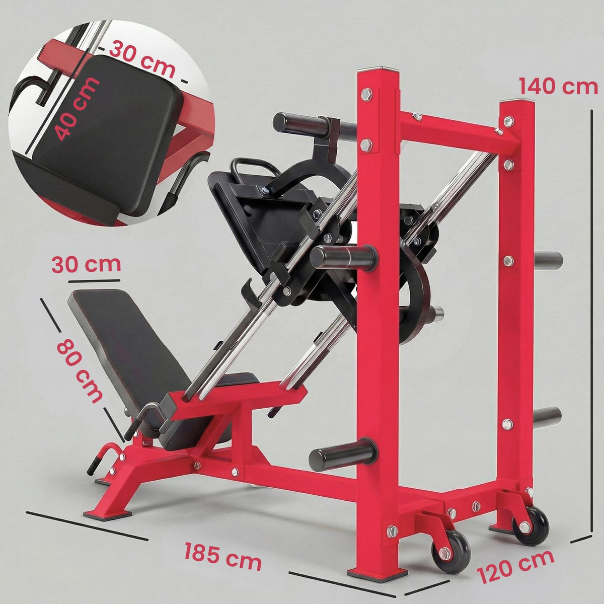 HOMCOM Presse à cuisses leg press machine pro 455kg compatible disques 25/50mm noir rouge