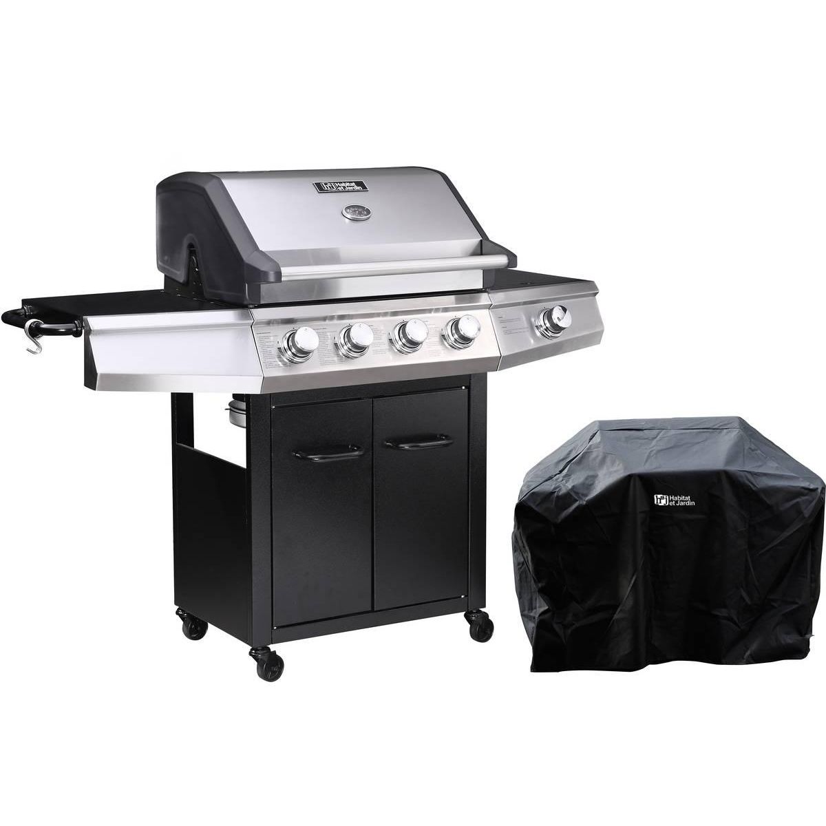 Habitat et Jardin Barbecue gaz  Bingo 5  - 5 Brûleurs dont 1 latéral - 15.2kW + Housse protection - Noir