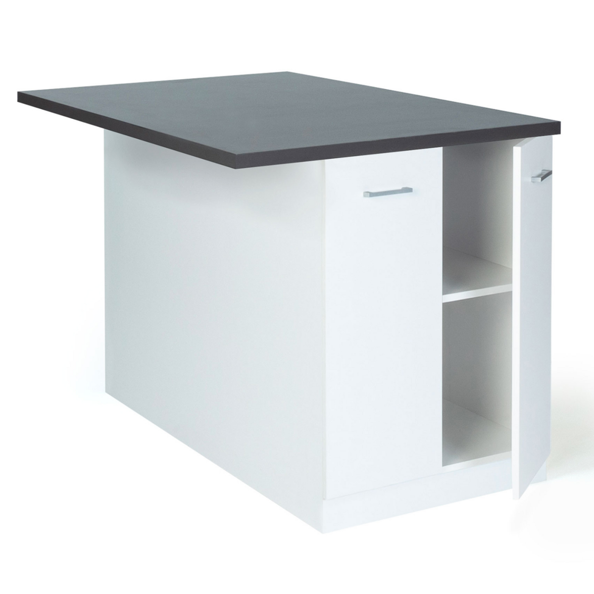 ID MARKET Ilot central IVO 120 cm blanc avec plan de travail gris anthracite