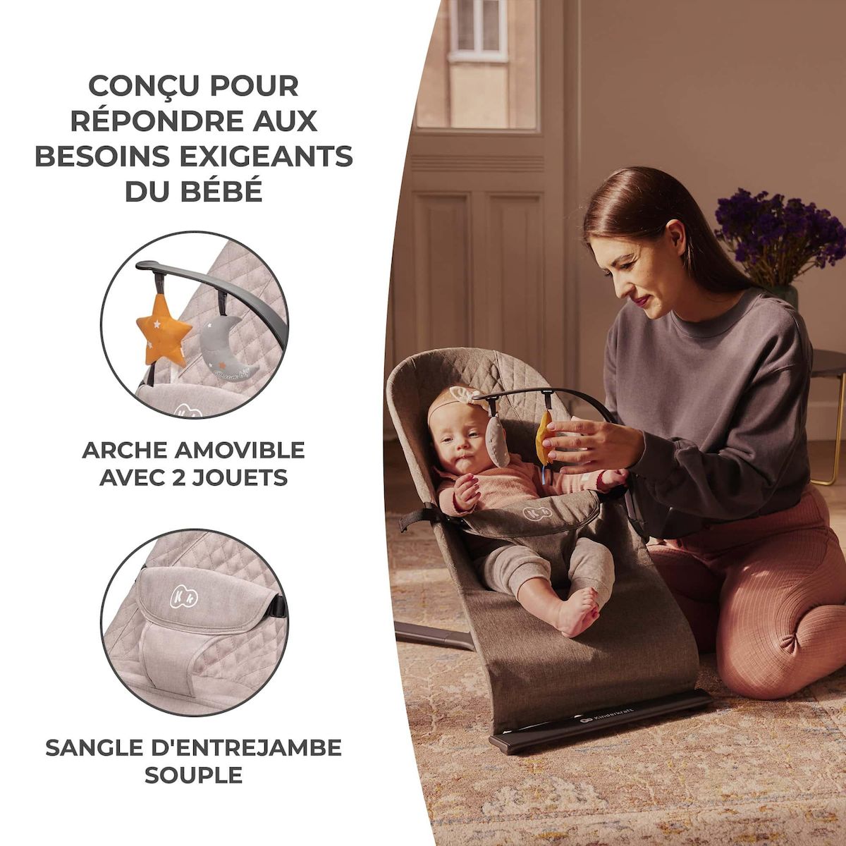 KINDERKRAFT Balancelle électrique bébé 2 en 1 avec fonction transat