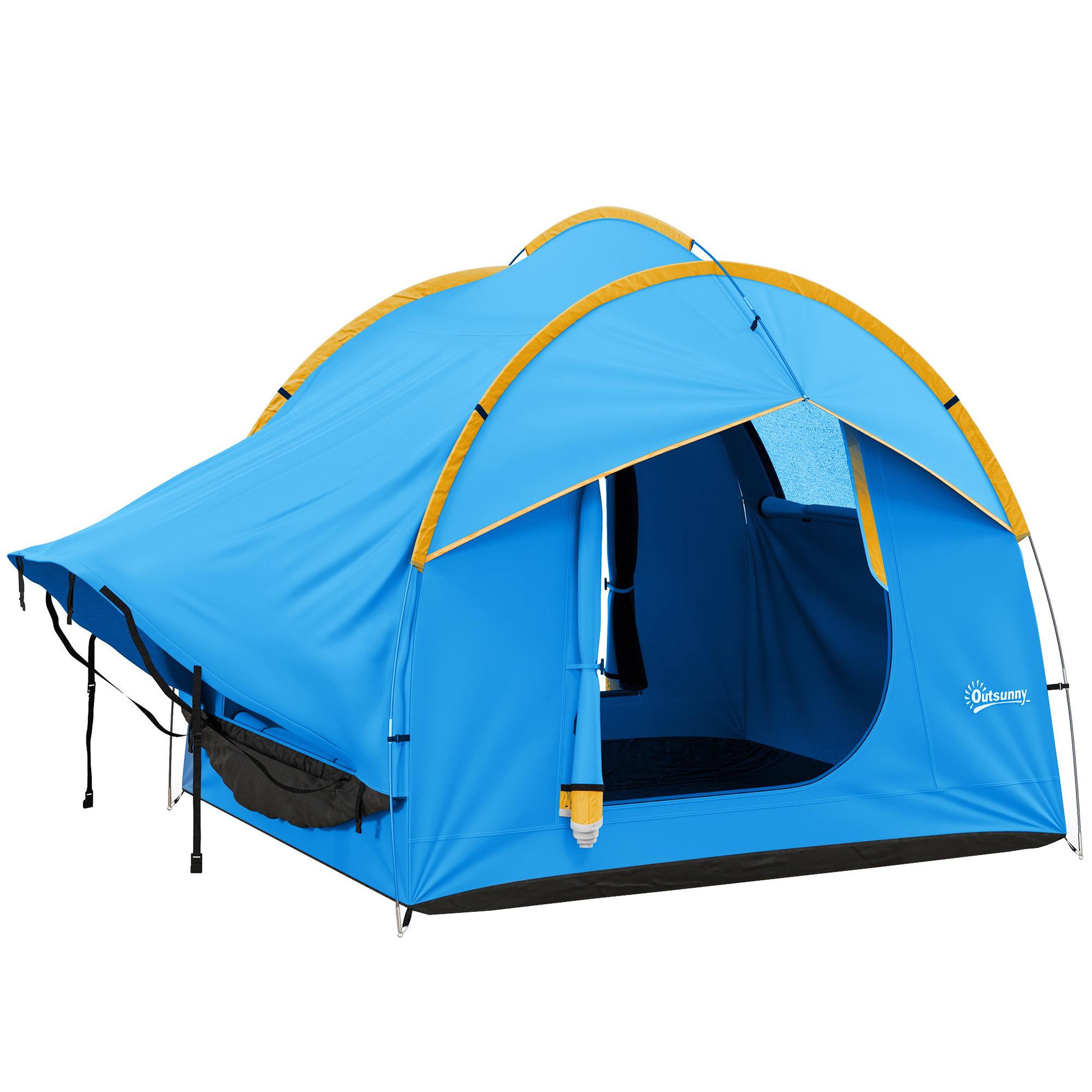 OUTSUNNY Tente arrière hayon véhicule 4 personnes - auvent pour voiture 3 portes et fenêtre en maille - bleu