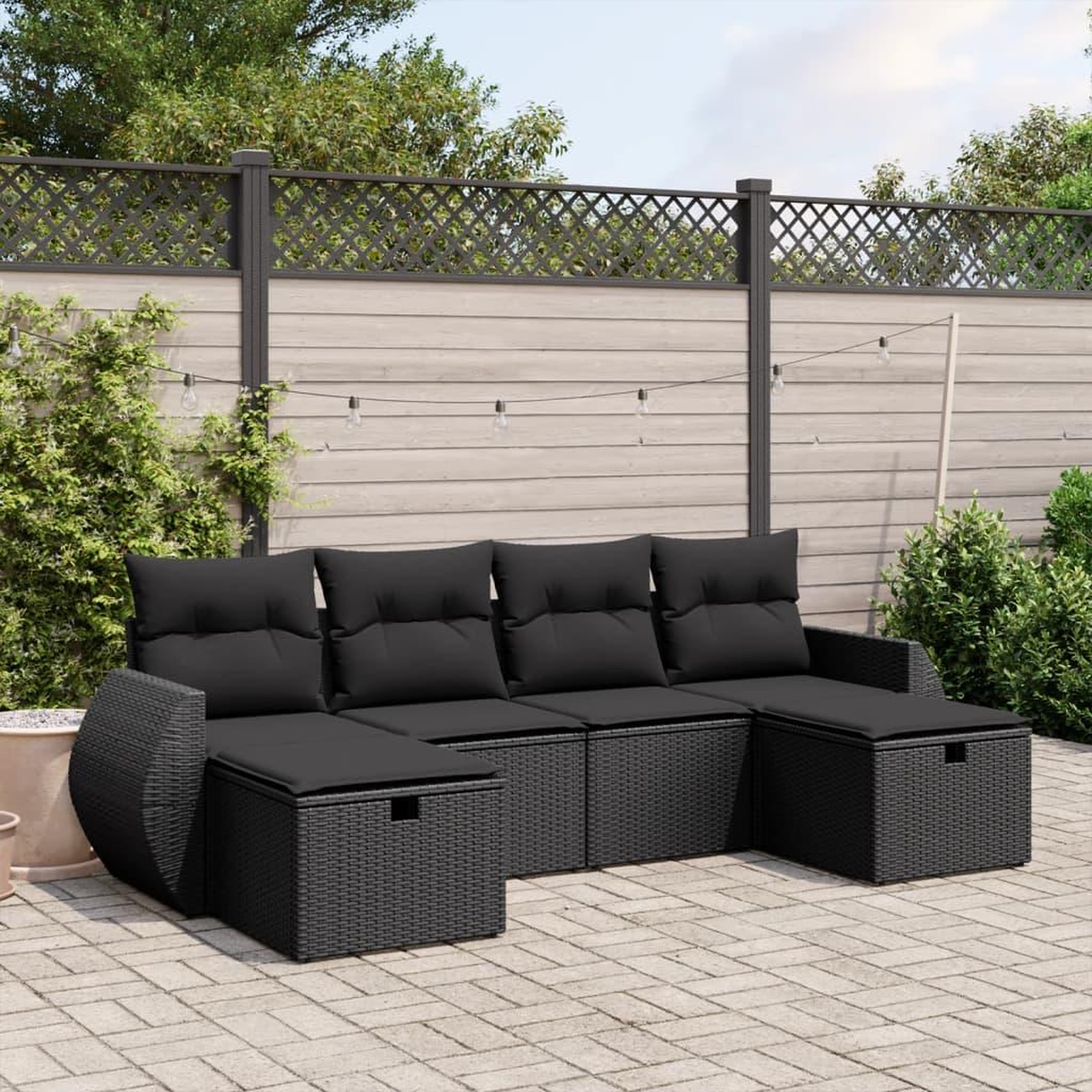 VIDAXL Salon de jardin 6 pcs avec coussins noir resine tressee