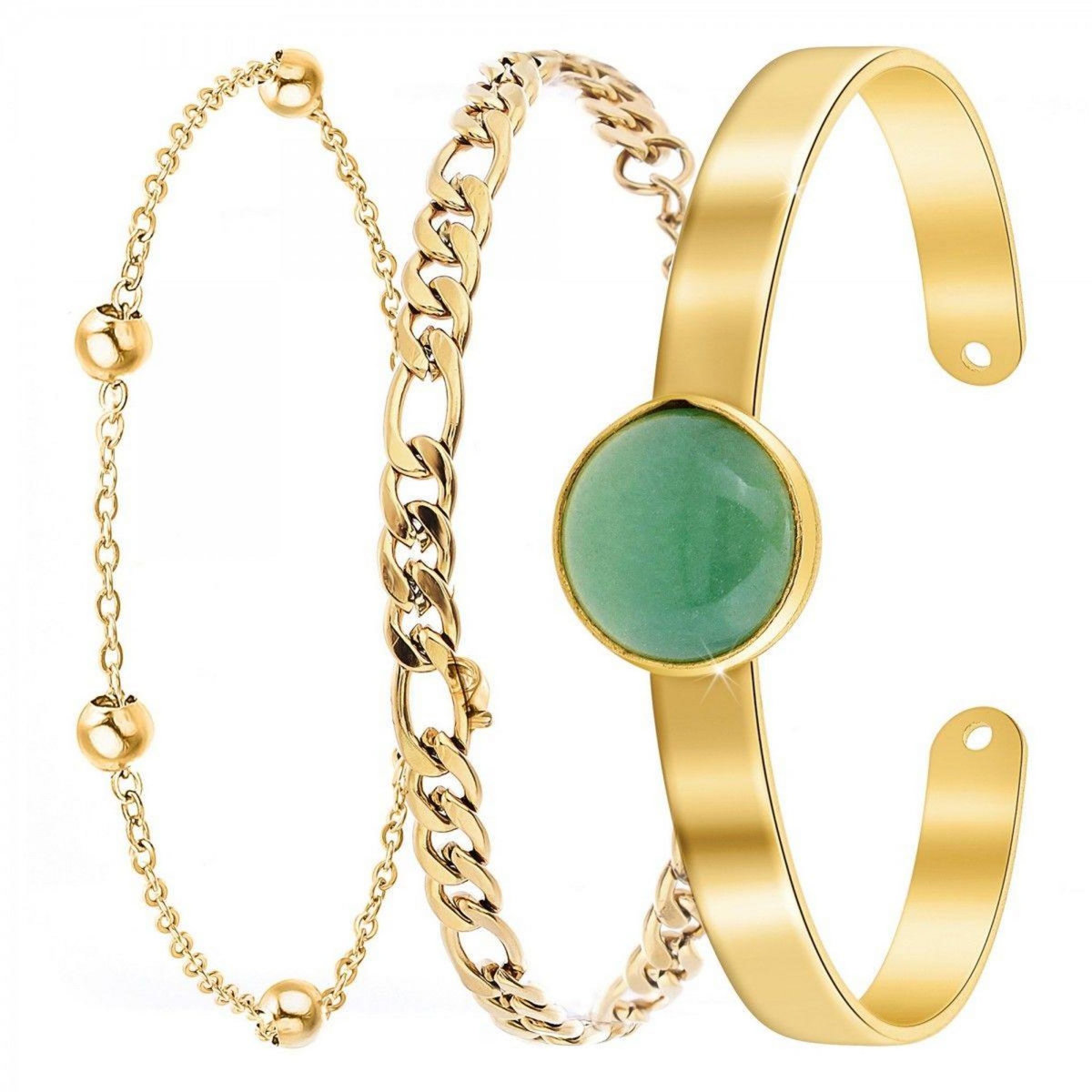 SC BOHEME Lot de 3 bracelets SC Bohème en Laiton Finement doré orné d'une Malachite