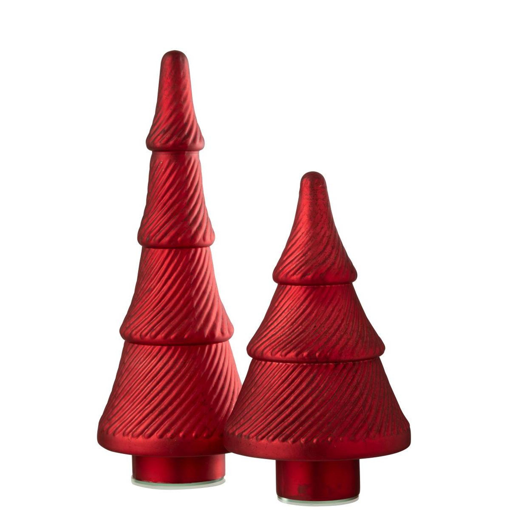 Voir la diapositive 2 : J-LINE Sapin de noël en verre  côtelé  30cm rouge