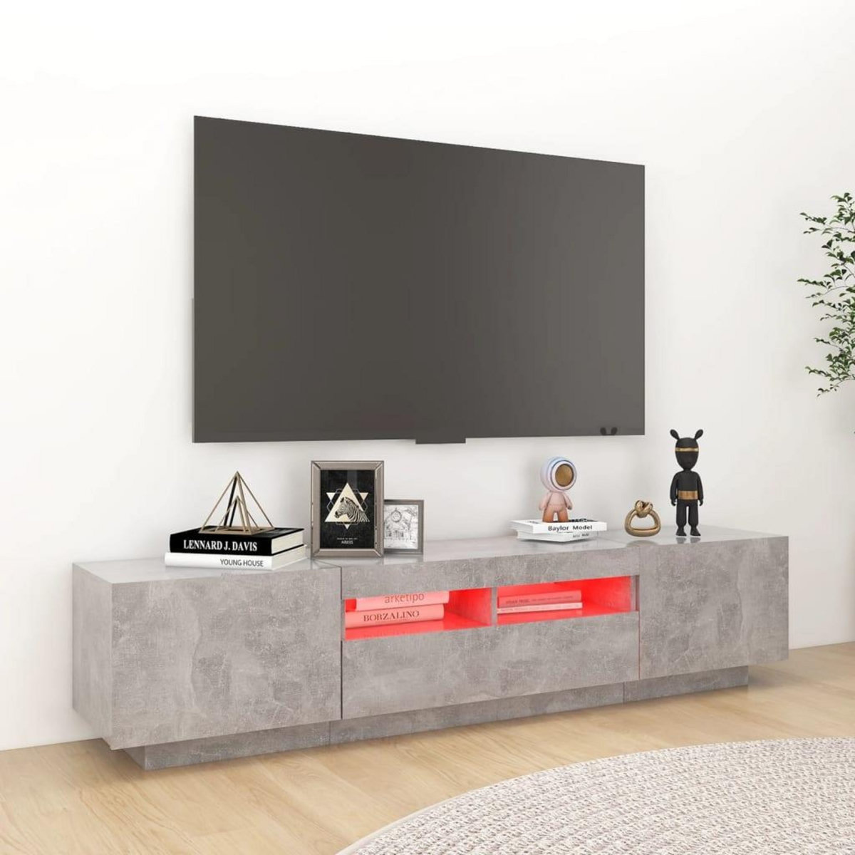 VIDAXL Meuble TV avec lumieres LED Gris beton 180x35x40 cm