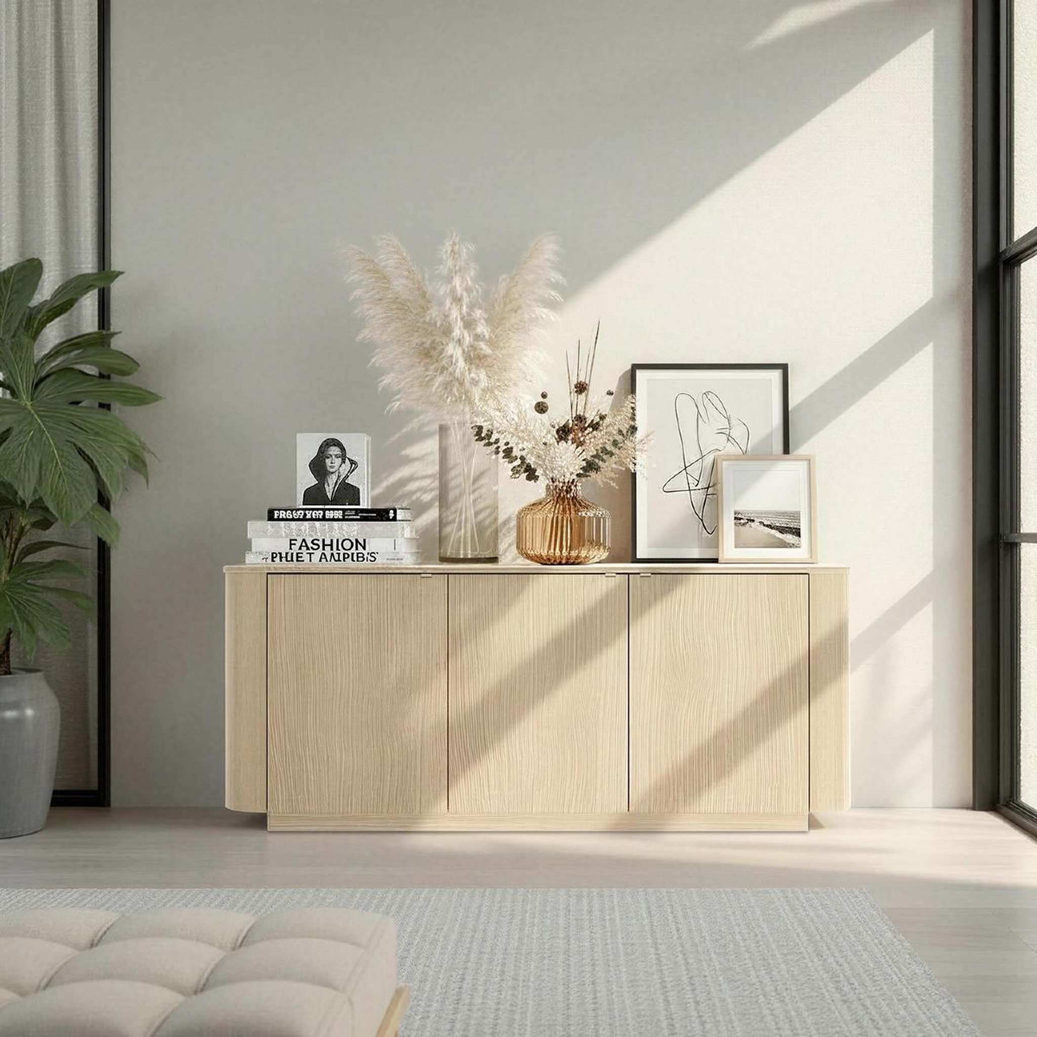 Voir la diapositive 3 : JLC KREATION Buffet bas contemporain 3 portes coloris chêne 180cm tika
